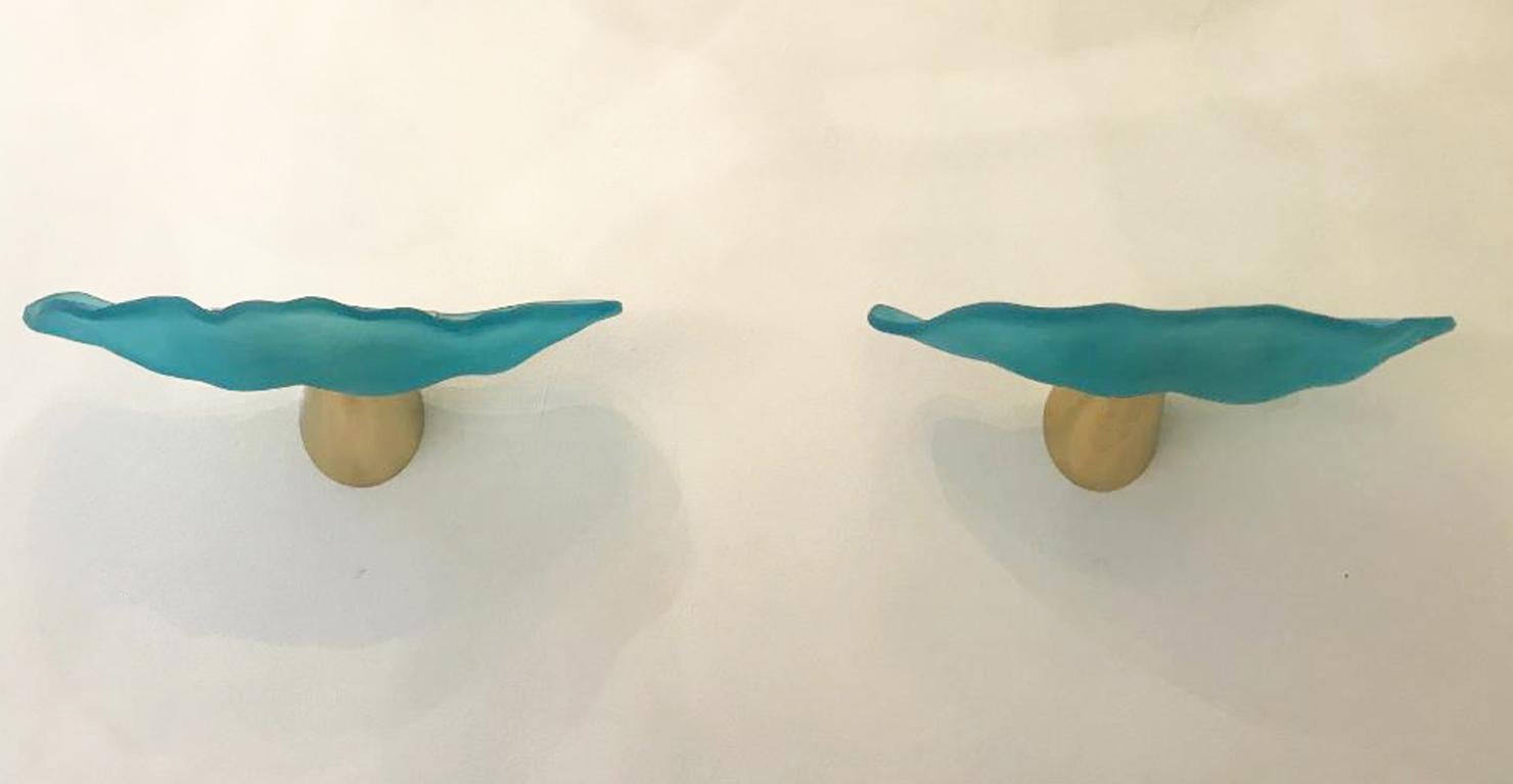 Paar Mid Century Modern Türkisfarbene Glaswandleuchten von I Tre, Italien auf Lager (Moderne der Mitte des Jahrhunderts)