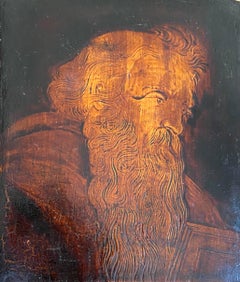 Americana 1848 pannello pirografico lavorato a poker Profeta o scrittore del Vangelo Pennsylvania