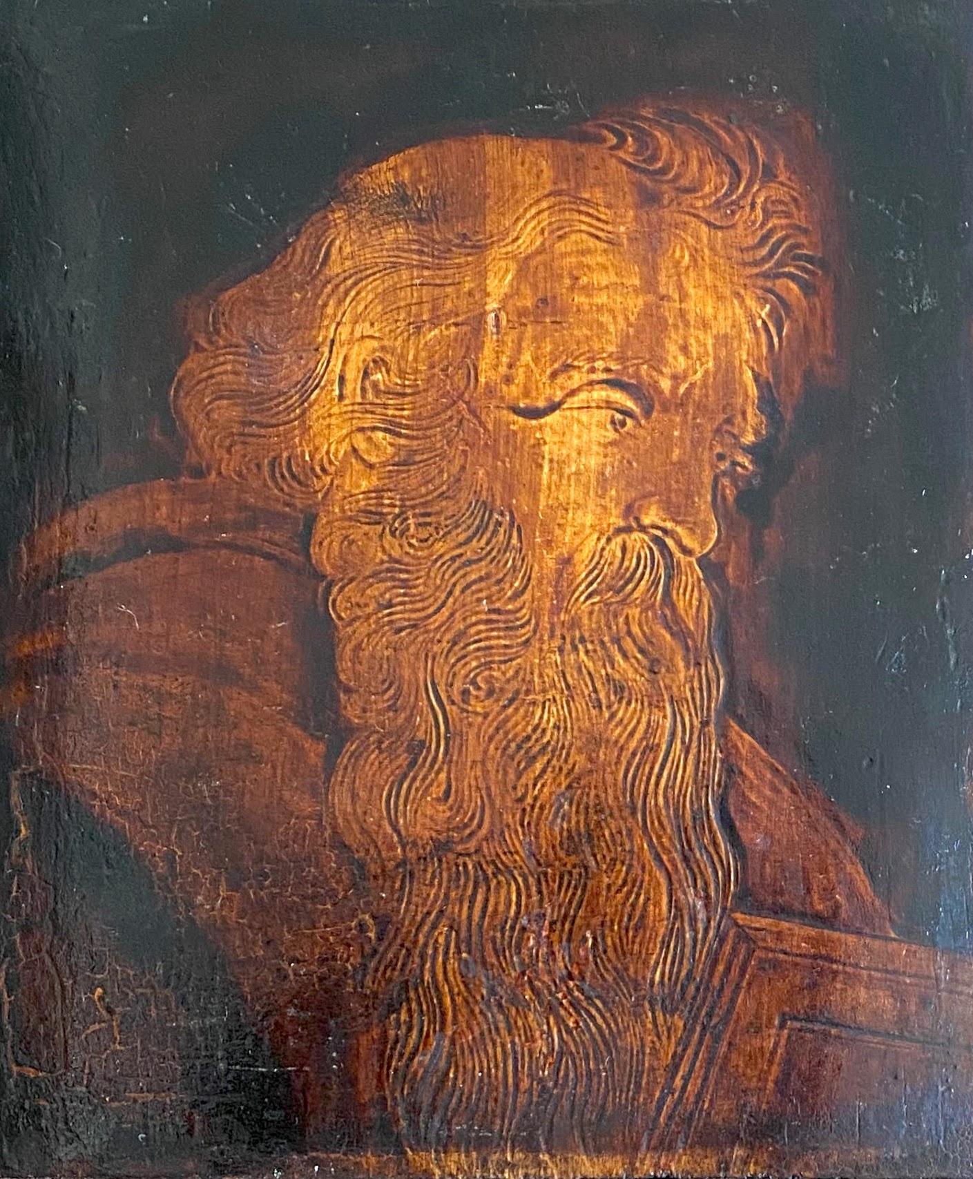 Americana 1848 pokerwork pyrography panel Prophet or Gospel writer Pennsylvania - Mixed Media Art by I W Wells