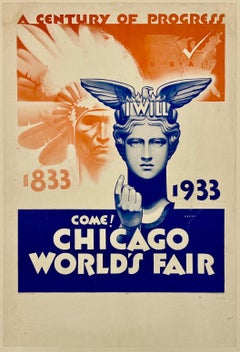 I WILL COME! CENTURY OF PROGRESS Original Vintage Chicago World's Fair Poster