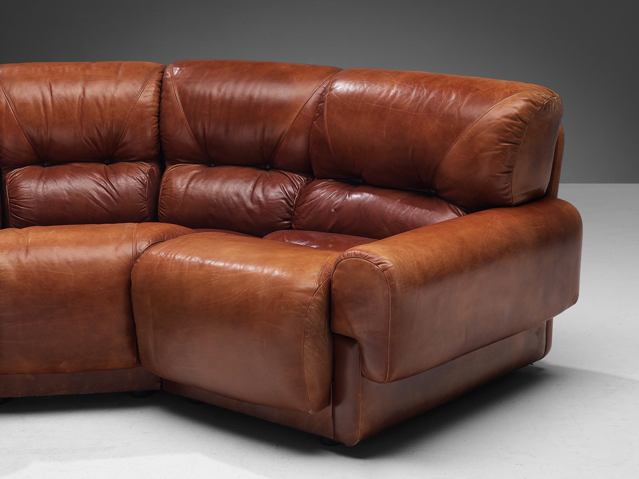 i4 Mariani Large Sectional Sofa in Patinated Brown Leather For Sale 1