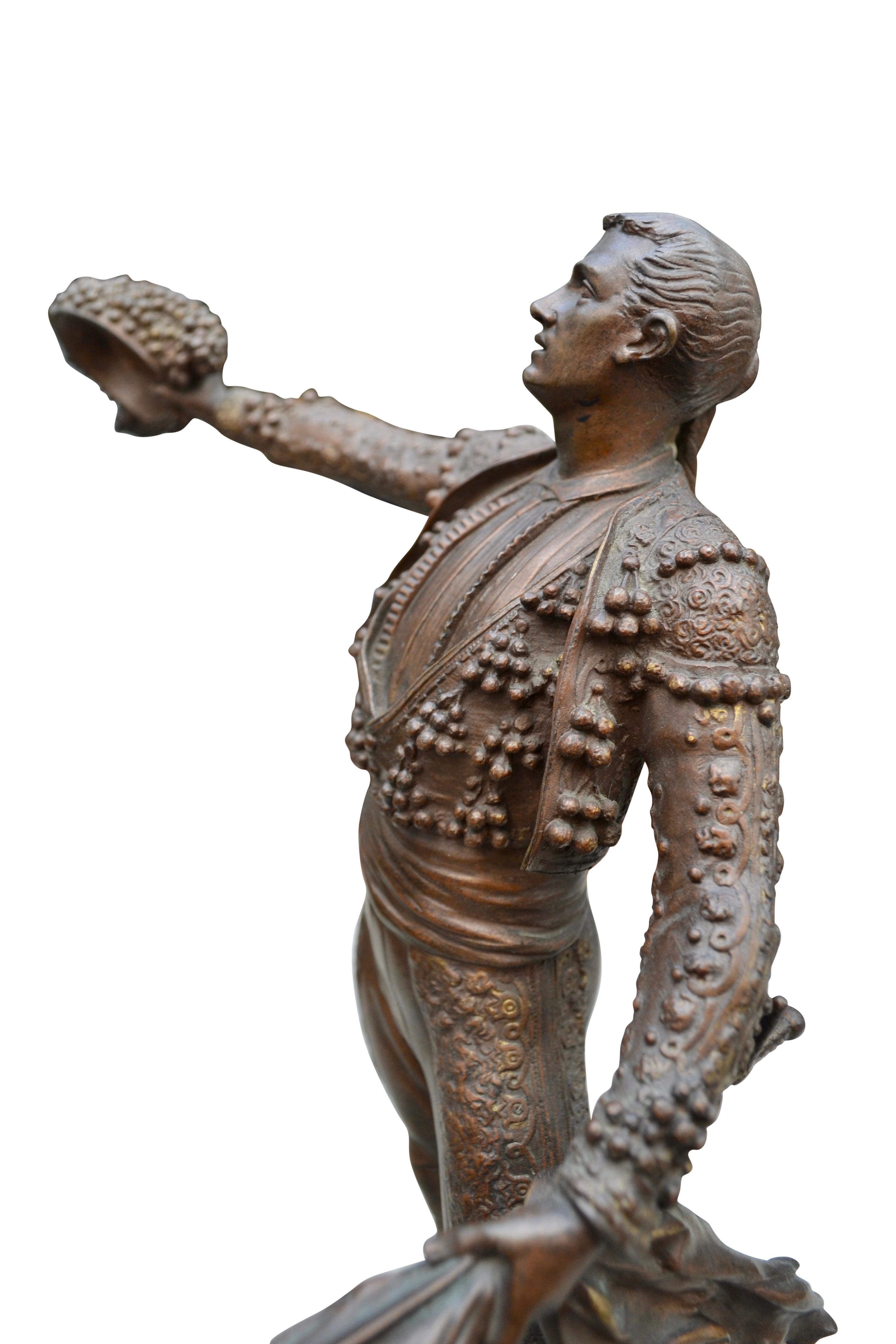 French 19th Century Bronze Statue of a Matador in a Victory Salute by Emile Pinedo For Sale