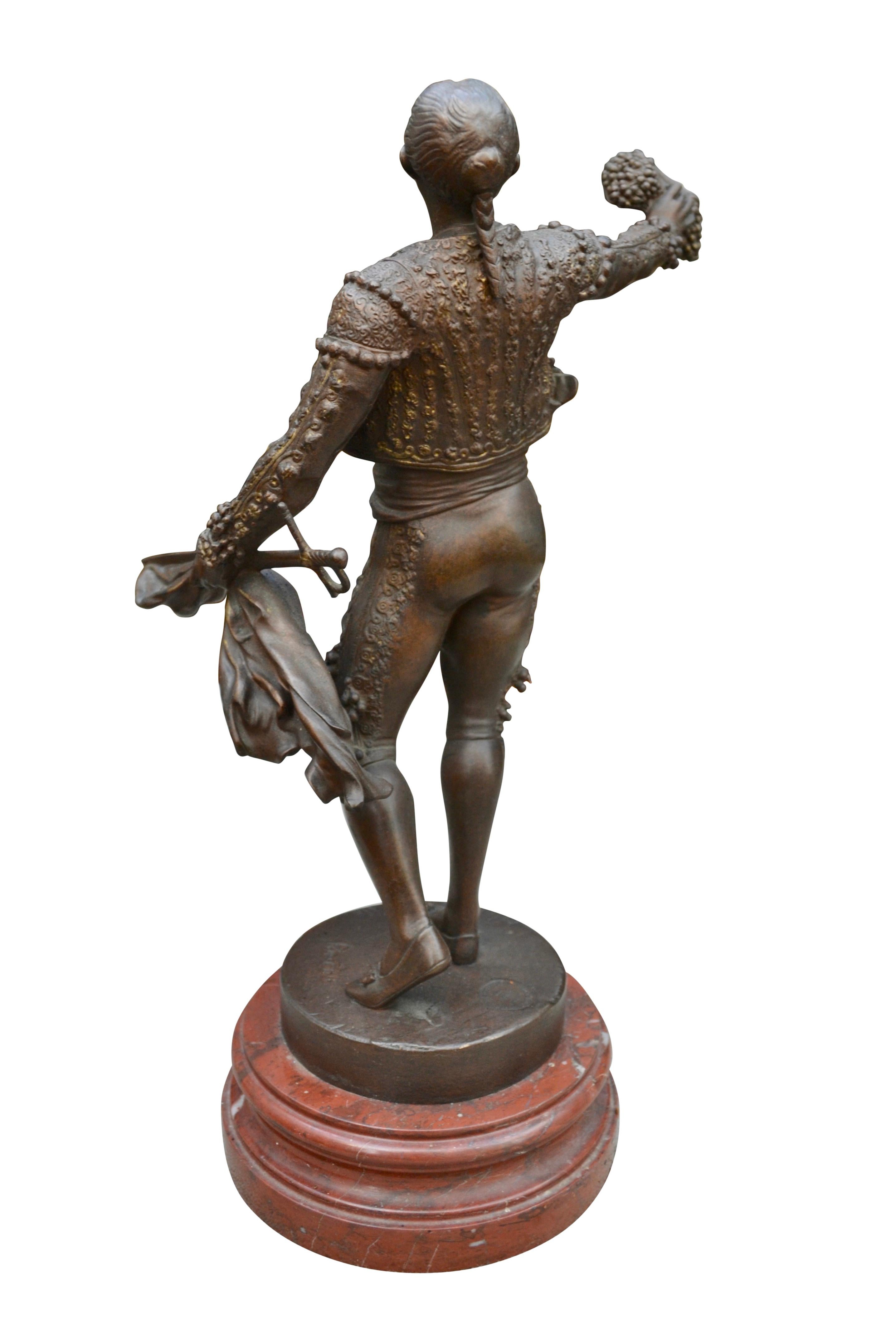 Cast 19th Century Bronze Statue of a Matador in a Victory Salute by Emile Pinedo For Sale