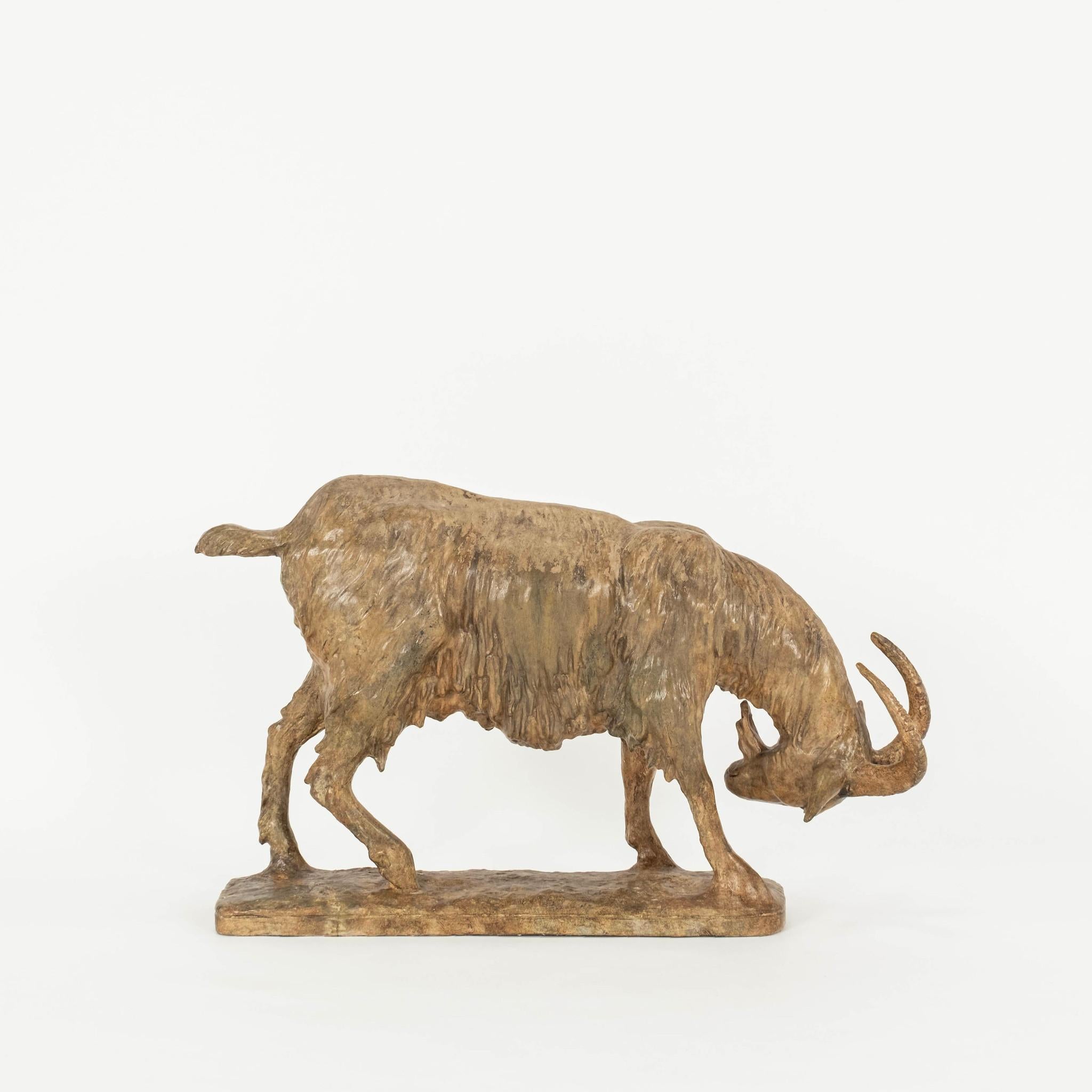1940s Italian terracotta goat,  Life-like in size with matte and satin glaze.