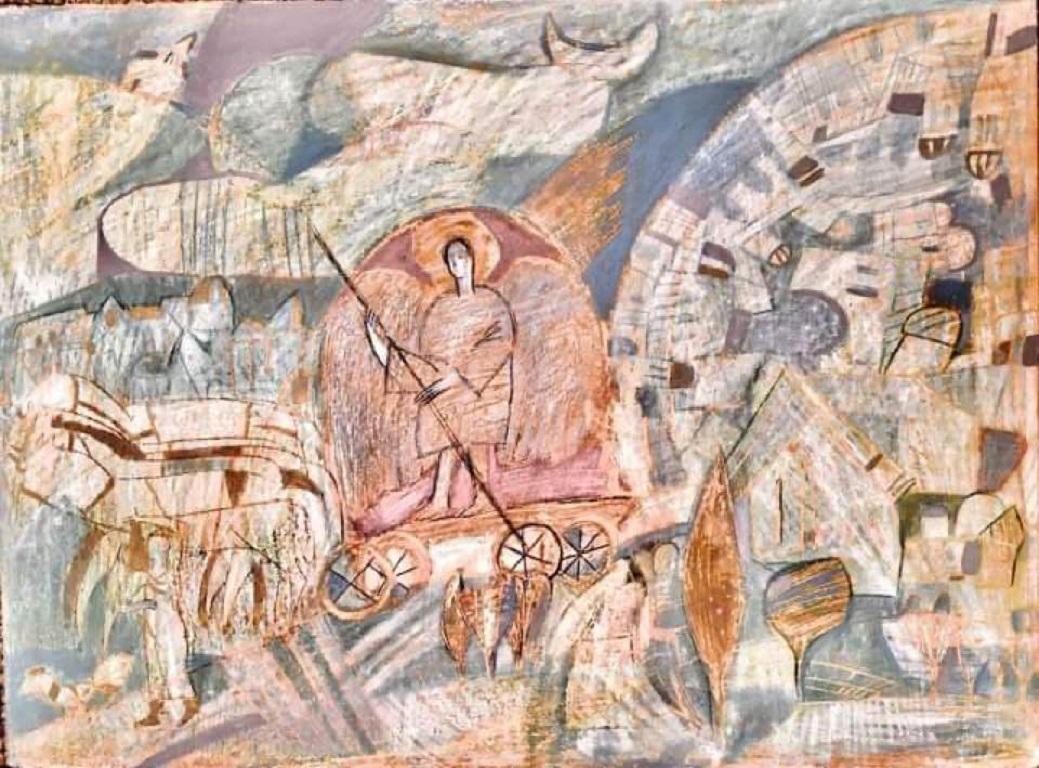 Ia Gigoshvili Figurative Painting – „Engel auf einer langen Reise“, Ölpastell, Papier, 1995