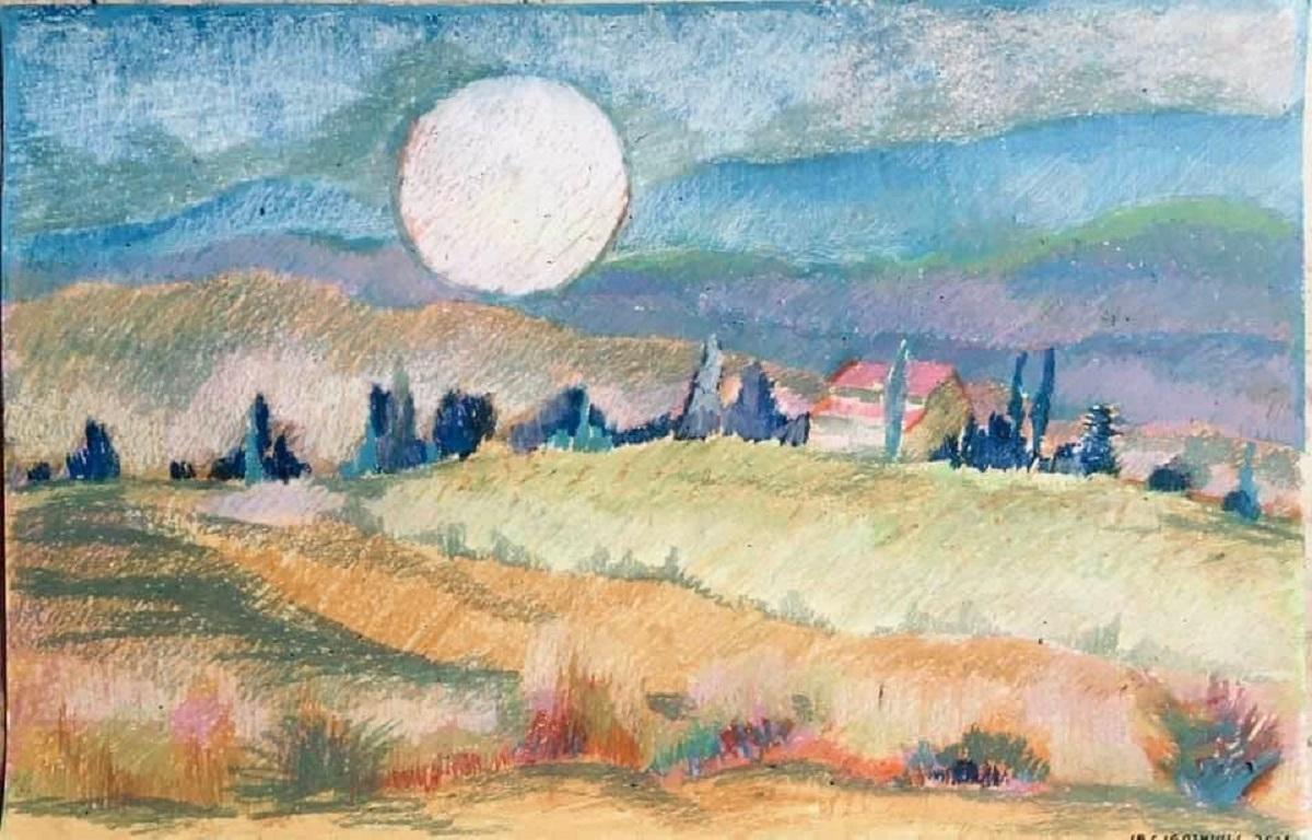Ia Gigoshvili Landscape Painting - "Landscape" , oil pastel, paper.2021.