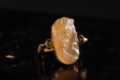 Ia Jewels 14 Carat Gold Cameo Cornelian Ring with Green Tourmaline and Sapphire