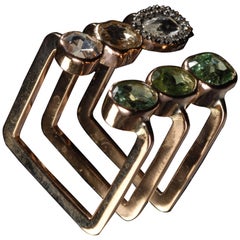 Ia Jewels 14 Carat Gold Green Tourmaline Sapphire Diamond Triple Cocktail Ring