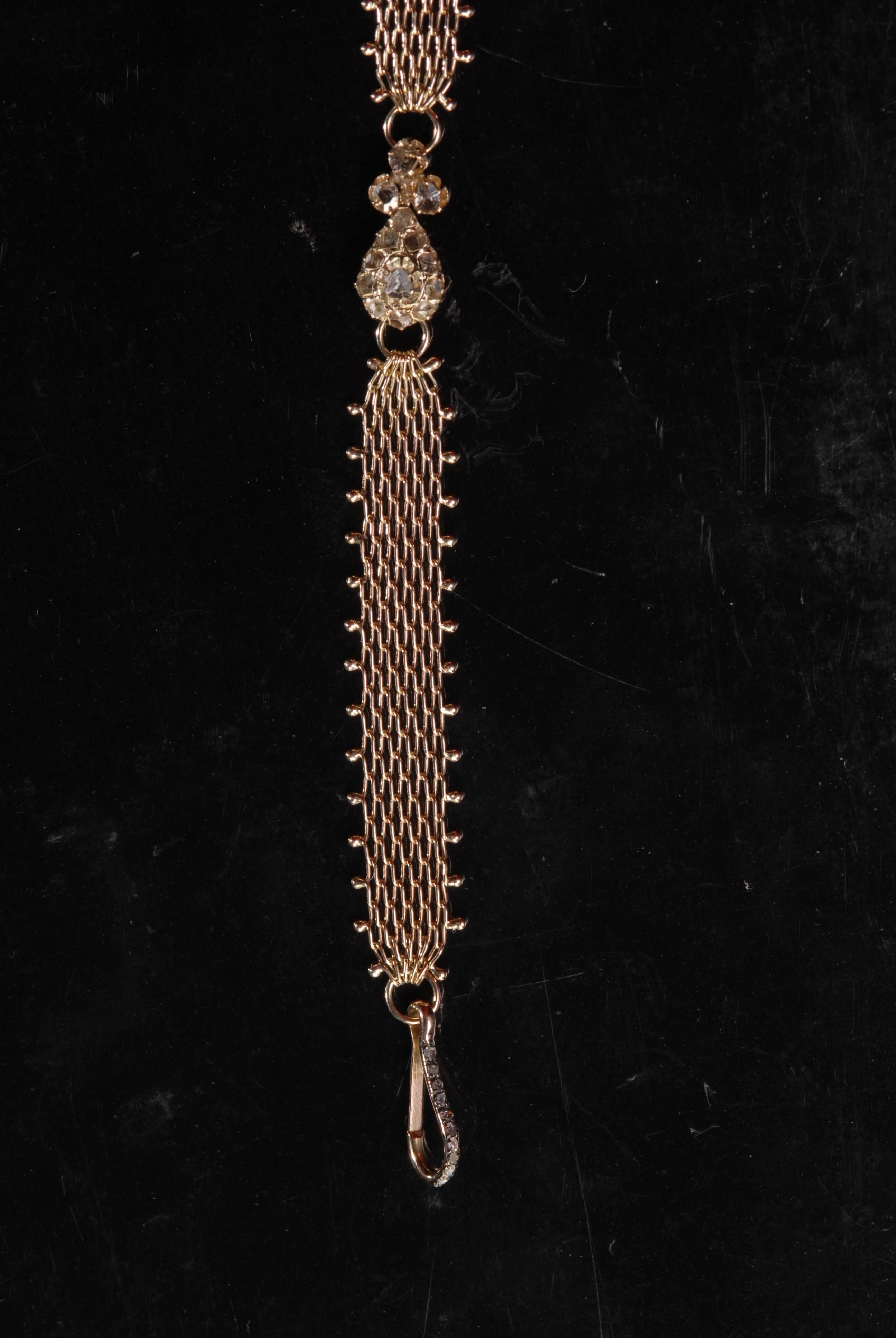 Ia Jewels 14 Carat Gold Handwoven Chain Antique-Element Diamond Bracelet In New Condition In Tbilisi, GE