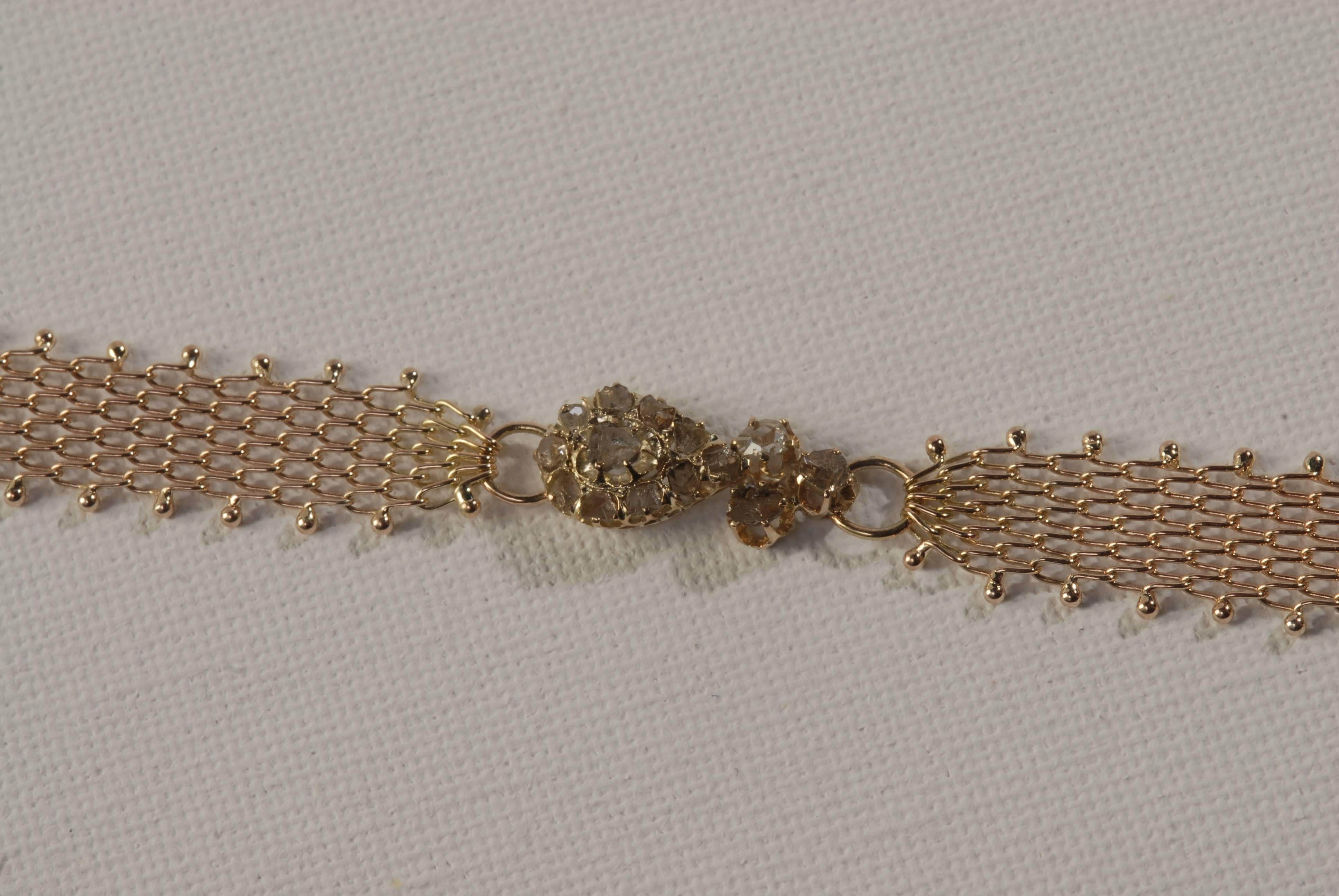 Women's Ia Jewels 14 Carat Gold Handwoven Chain Antique-Element Diamond Bracelet