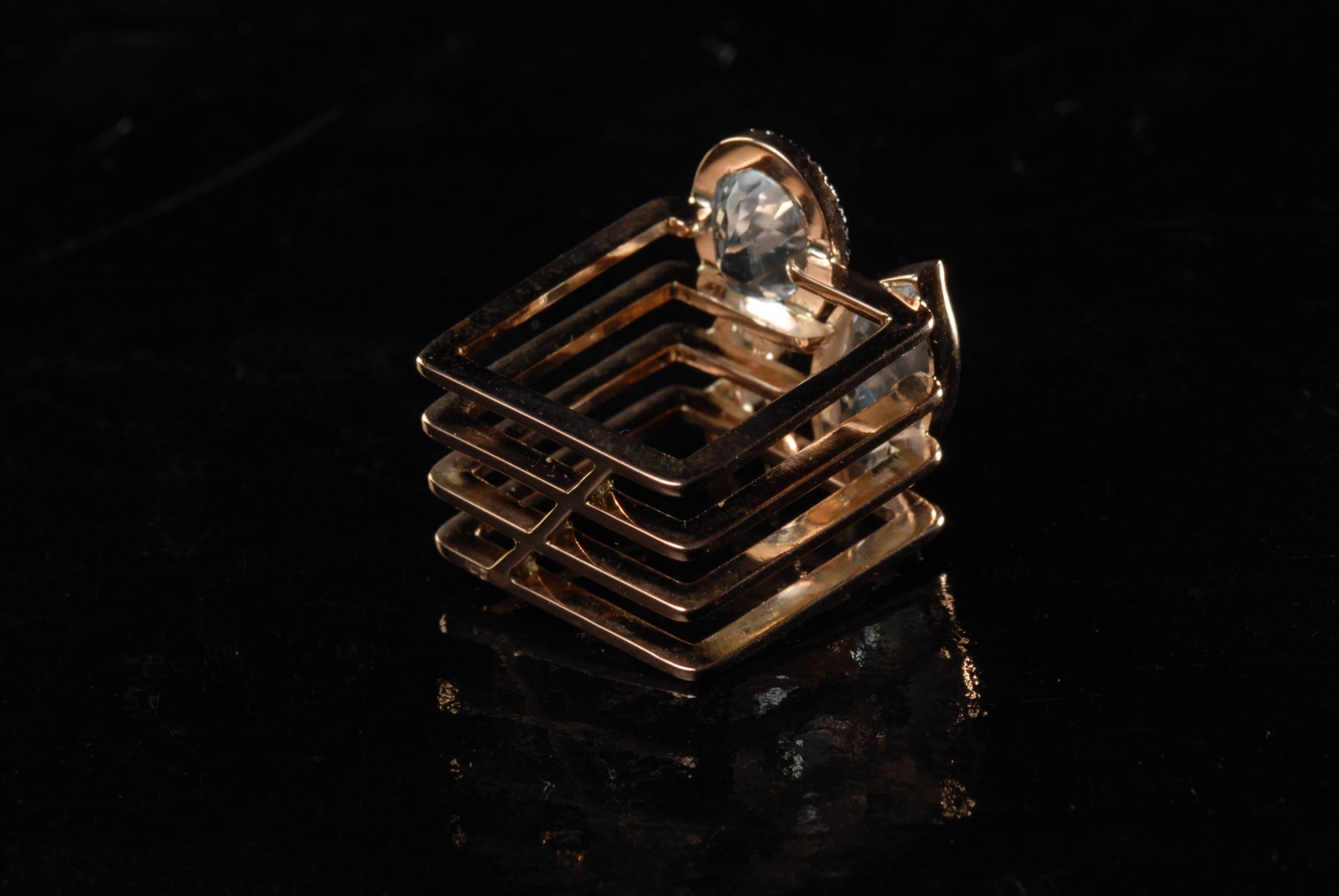 Marquise Cut Ia Jewels 14 Carat Rose Gold Rectangular Aquamarine Diamond Cocktail Ring For Sale