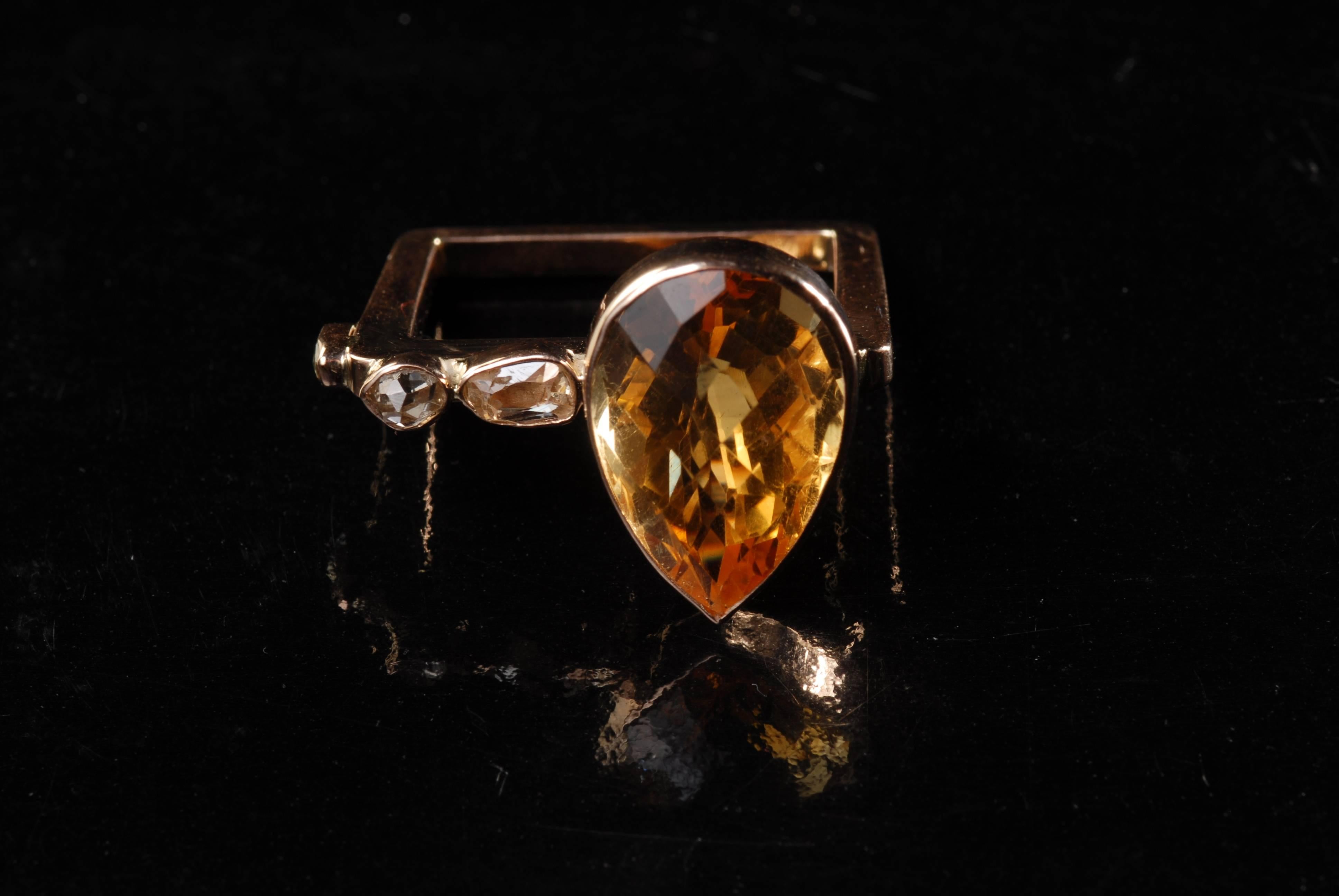 Contemporary Ia Jewels 14 Carat Rose Gold Yellow Citrine Diamond Cocktail Ring For Sale