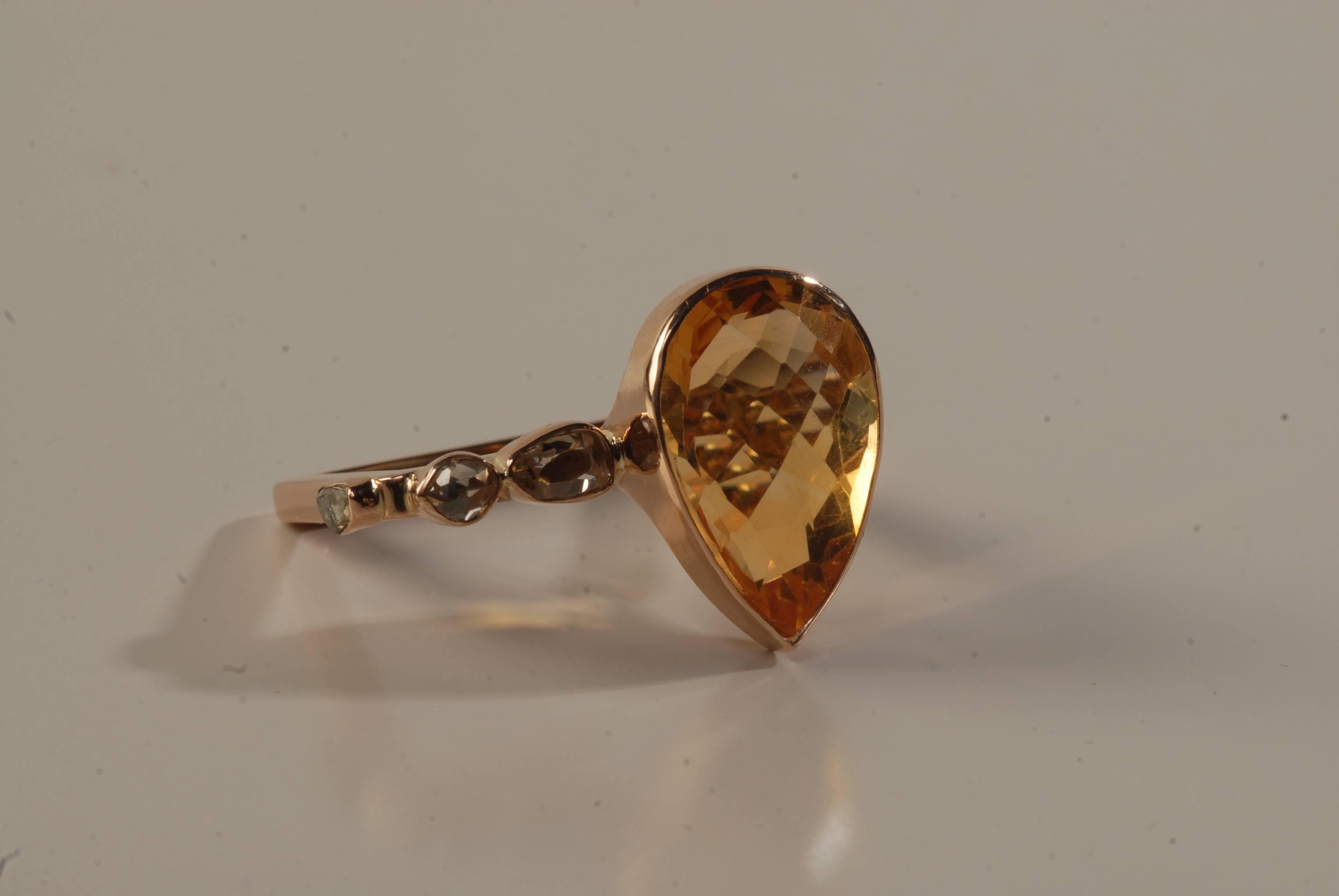 Ia Jewels 14 Carat Rose Gold Yellow Citrine Diamond Cocktail Ring For Sale 1