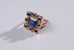 Ia Jewels Gold-Plated Silver Blue Sapphire Cocktail Ring