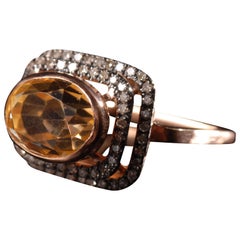 Ia Jewels Gold-Plated Silver Cocktail Ring with Citrine and Diamonds