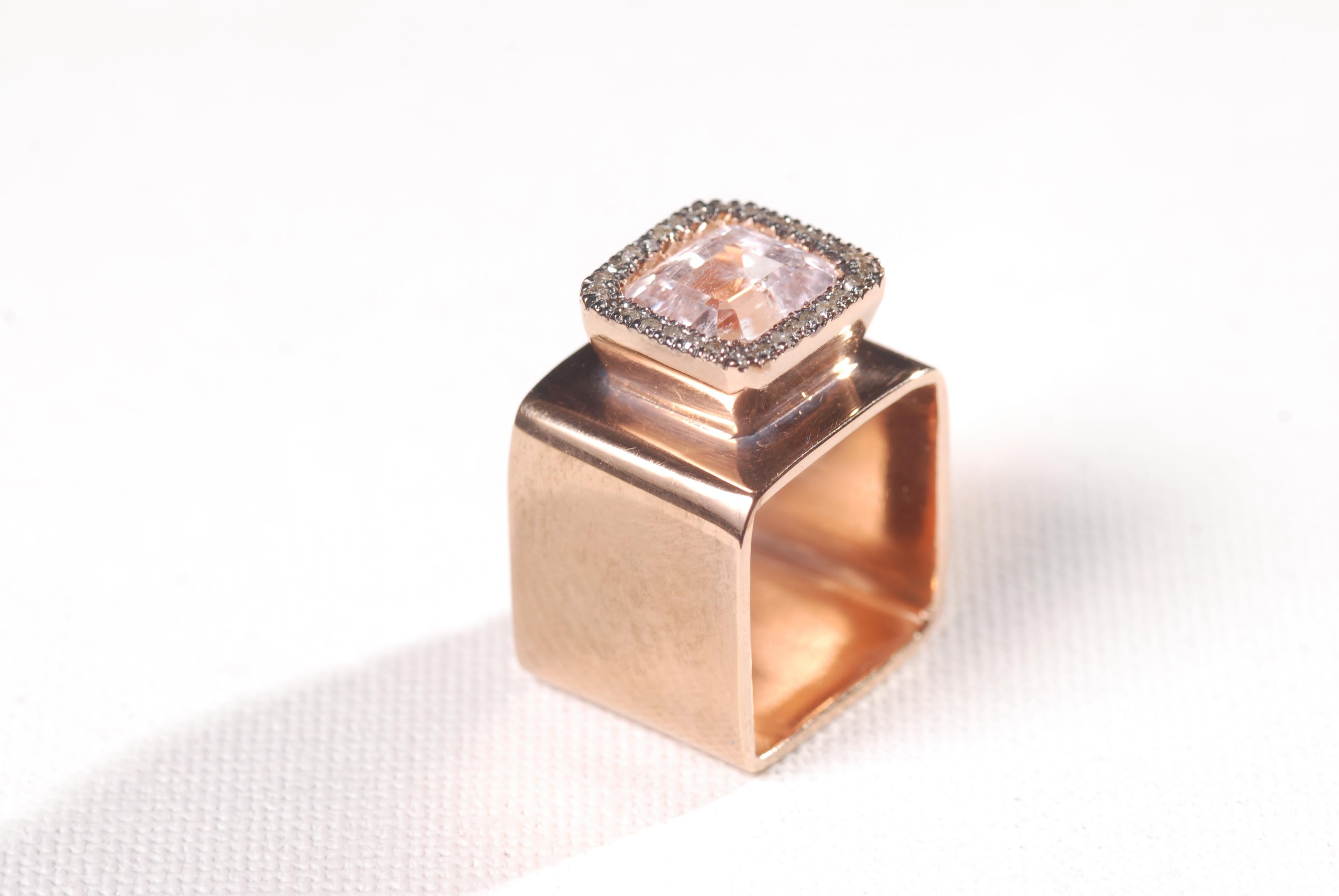 Ia Jewels Gold-Plated Silver Kunzite Diamond Cocktail Ring In New Condition In Tbilisi, GE