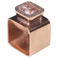 Ia Jewels Gold-Plated Silver Kunzite Diamond Cocktail Ring