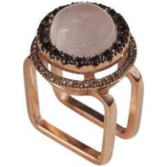 Ia Jewels Gold-Plated Silver Rose Quartz Smoky Topaz Diamond Cocktail Ring