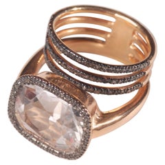 Ia Jewels Gold-Plated Silver White Sapphire Diamond Cocktail Ring