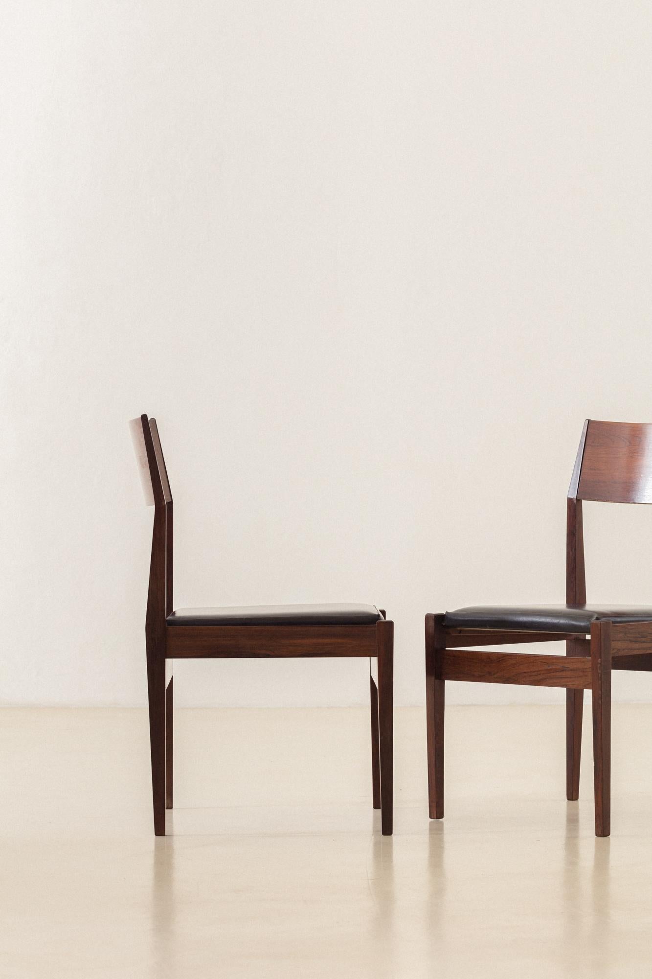 Leather Iadê Rosewood Dining Chairs, Italo Bianchi, 1950s For Sale