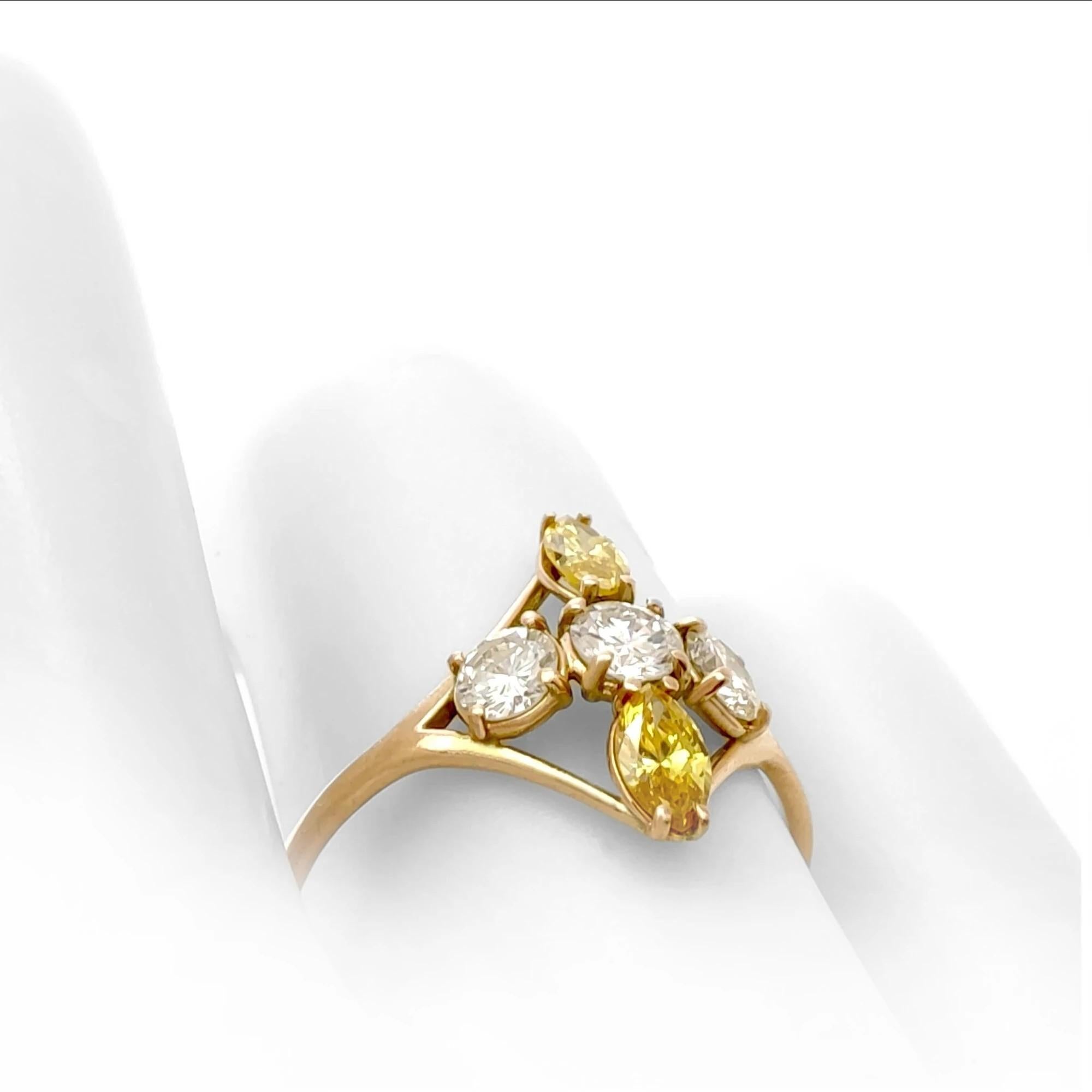 IAG Certified 1.00 Carat Diamonds Unique Fancy Diamond 14K Gold Ring For Sale 5