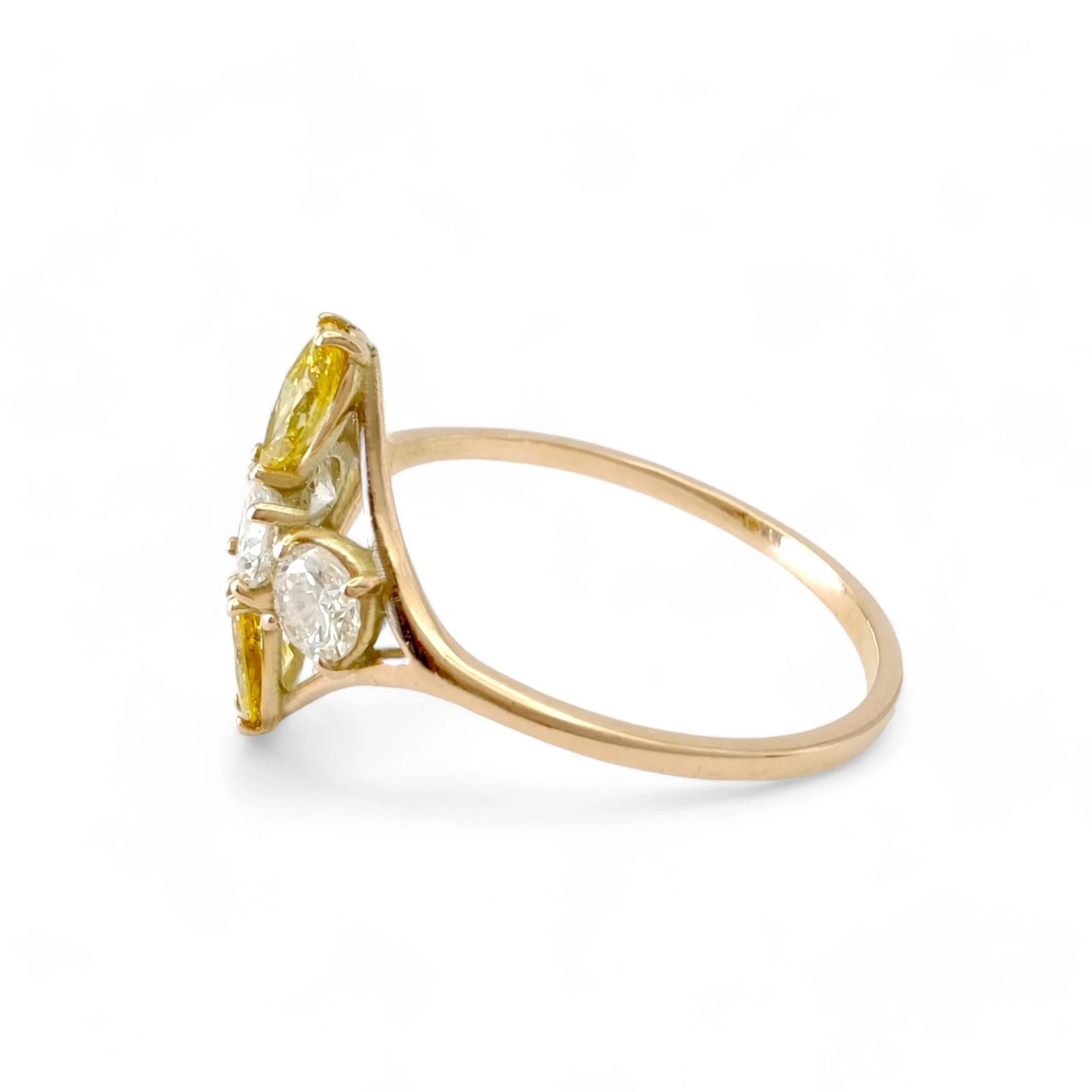 Women's IAG Certified 1.00 Carat Diamonds Unique Fancy Diamond 14K Gold Ring For Sale