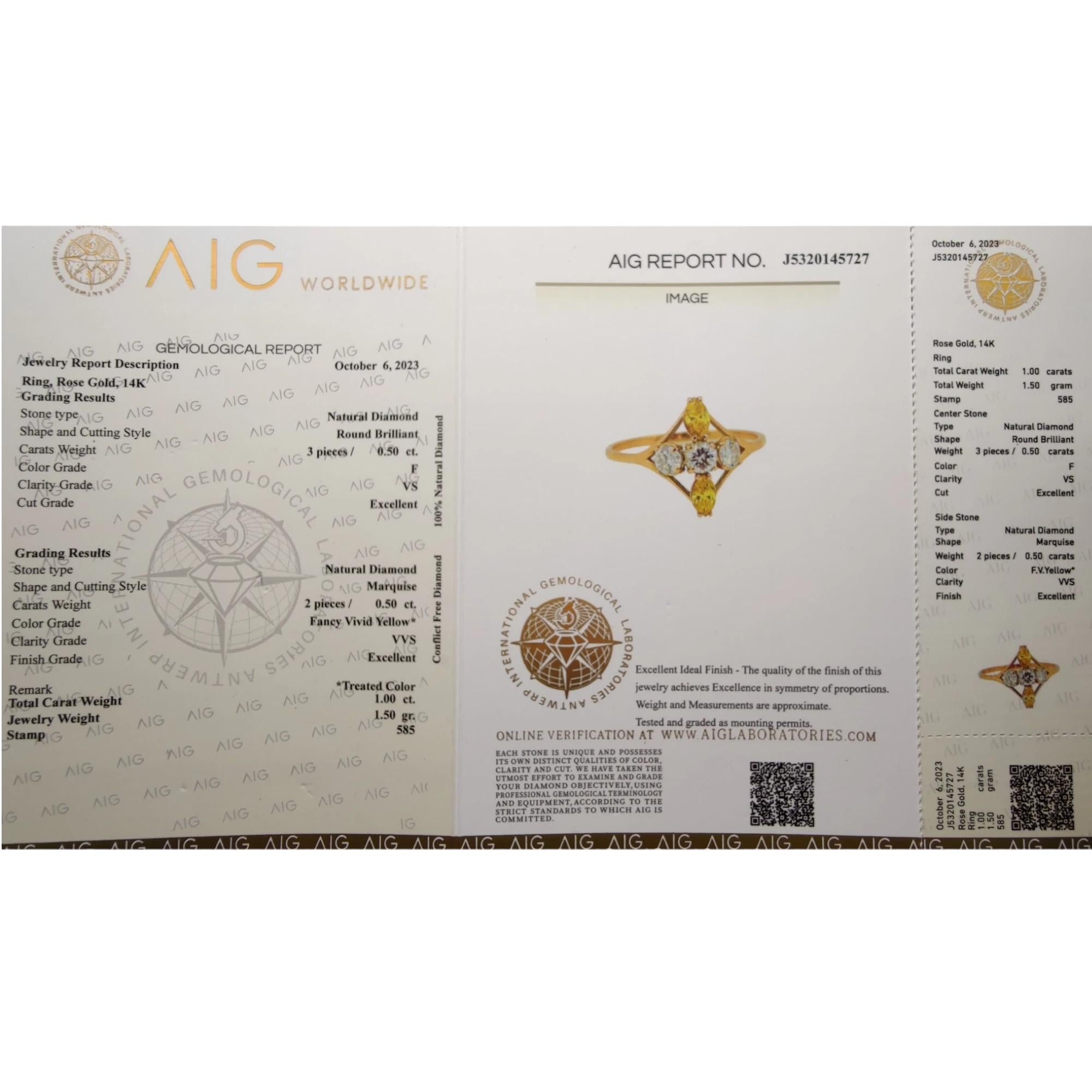 IAG Certified 1.00 Carat Diamonds Unique Fancy Diamond 14K Gold Ring For Sale 3