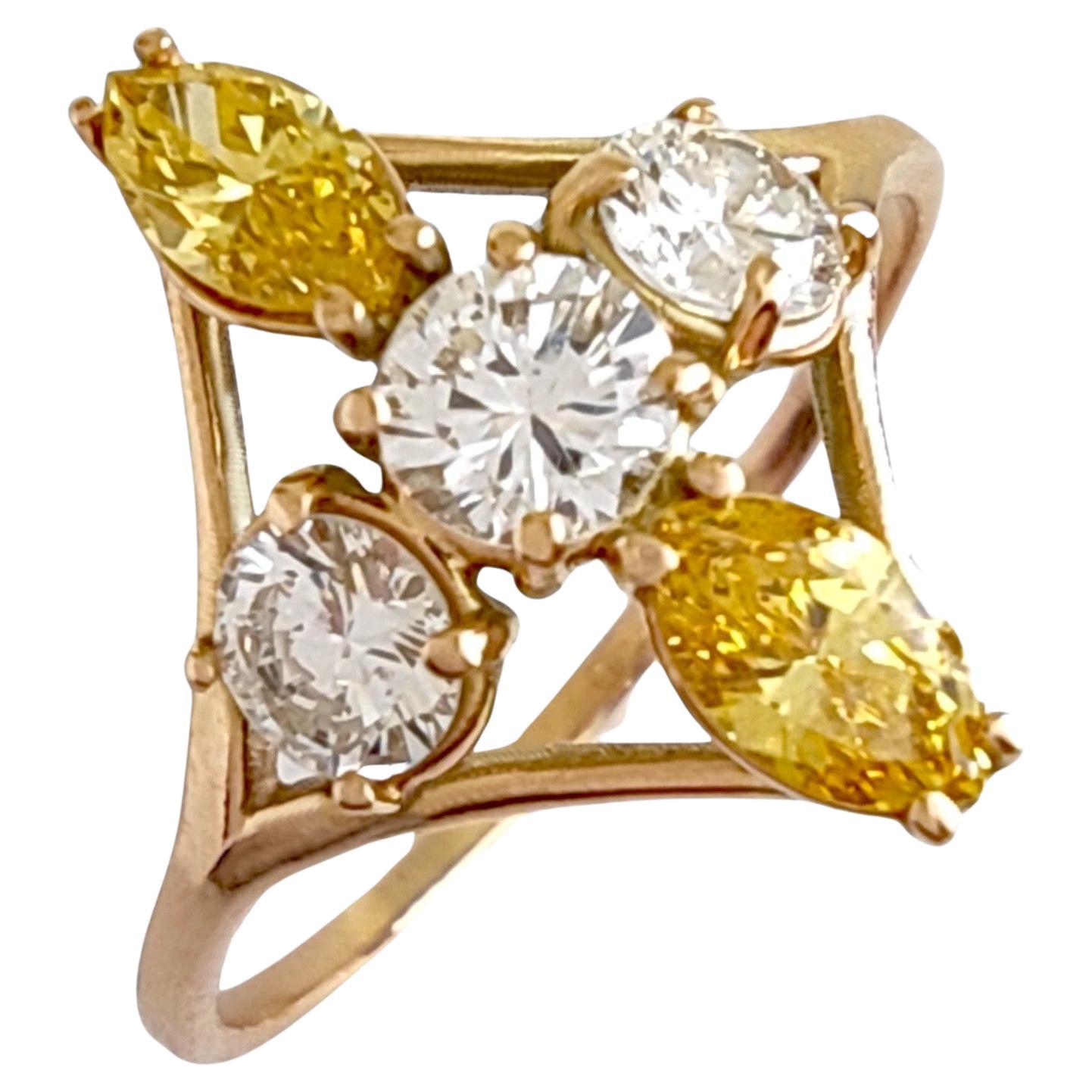 IAG Certified 1.00 Carat Diamonds Unique Fancy Diamond 14K Gold Ring For Sale