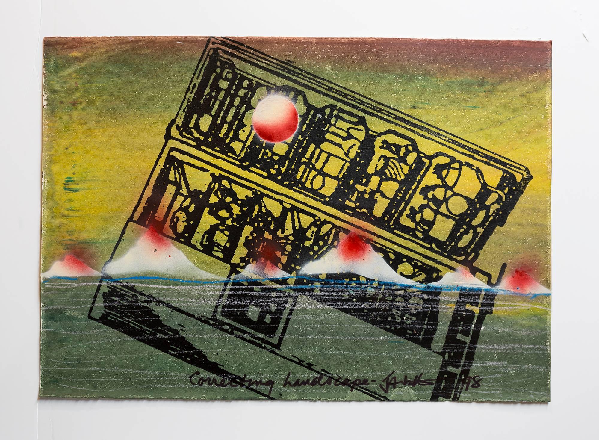 Iain Baxter& "Correcting Landscape" Conceptual Monoprint Painting 