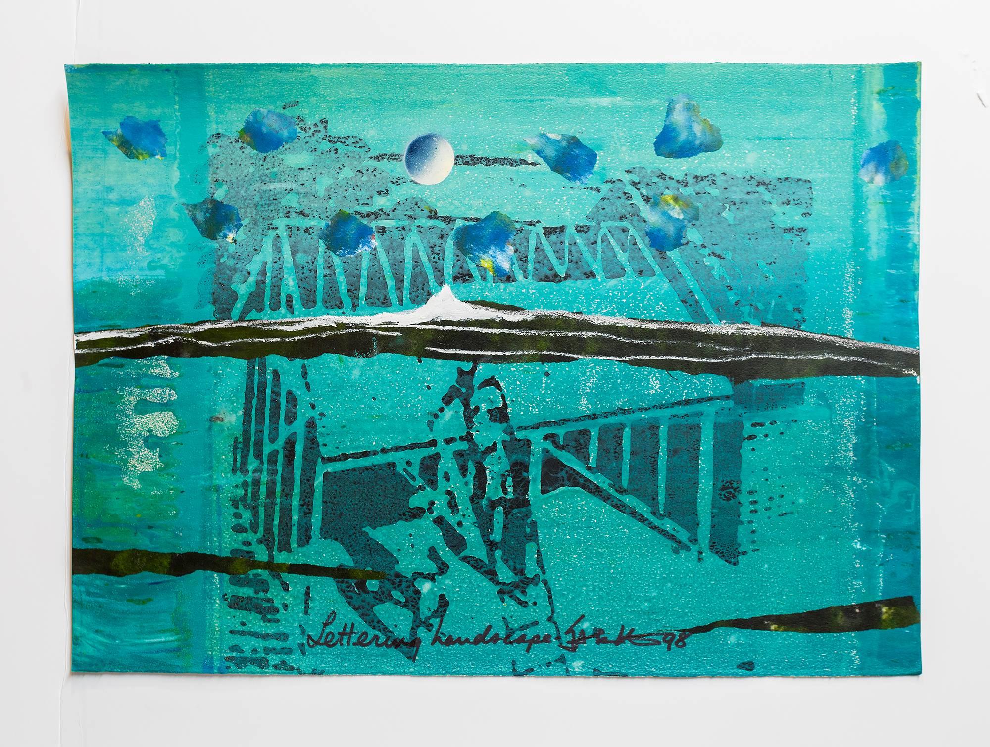 Iain Baxter& "Lettering Landscape" Pintura Monoprint conceptual