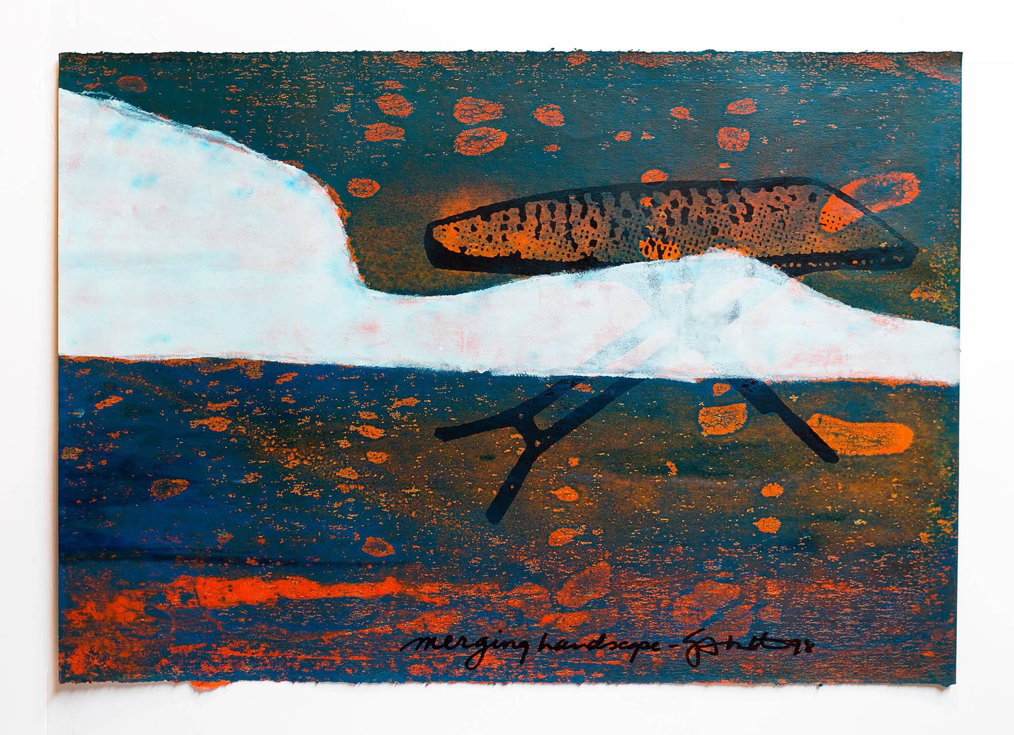 Paysage avec planche à repasser dans des couleurs vives et éclatantes. 

Iain Baxter& (l'artiste a récemment ajouté l'esperluette à son nom) est reconnu comme le pionnier de l'art conceptuel au Canada. Depuis plus de quarante ans, Baxter& ne cesse