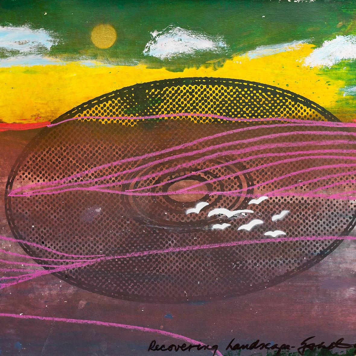 Landscape with music record or disc in bright vibrant colors. 

Iain Baxter& (the artist recently added the ampersand to his name) is recognized as Canada’s pioneering conceptual artist. For over forty years, Baxter& has continually produced works