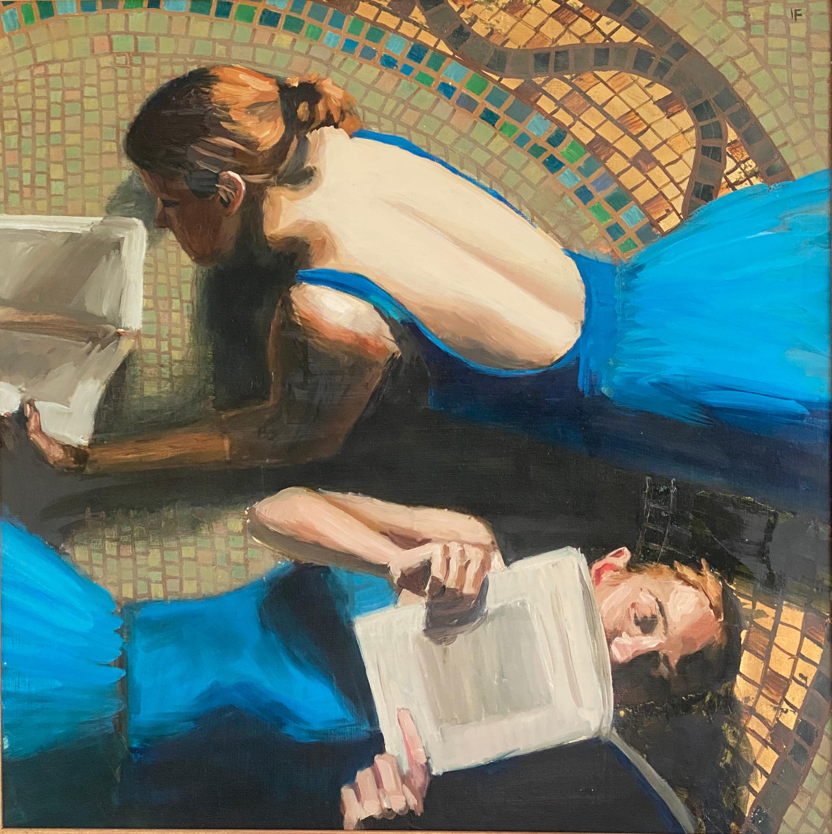 Iain FAULKNER Interior Painting – ""Dancers reading III"", Impressionistische Innenszene mit Kuttenjungfrauen. Öl auf Tafel .