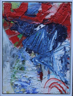 Formes d'automne - Art abstrait écossais 20e siècle peinture à l'huile rouge blanc bleu