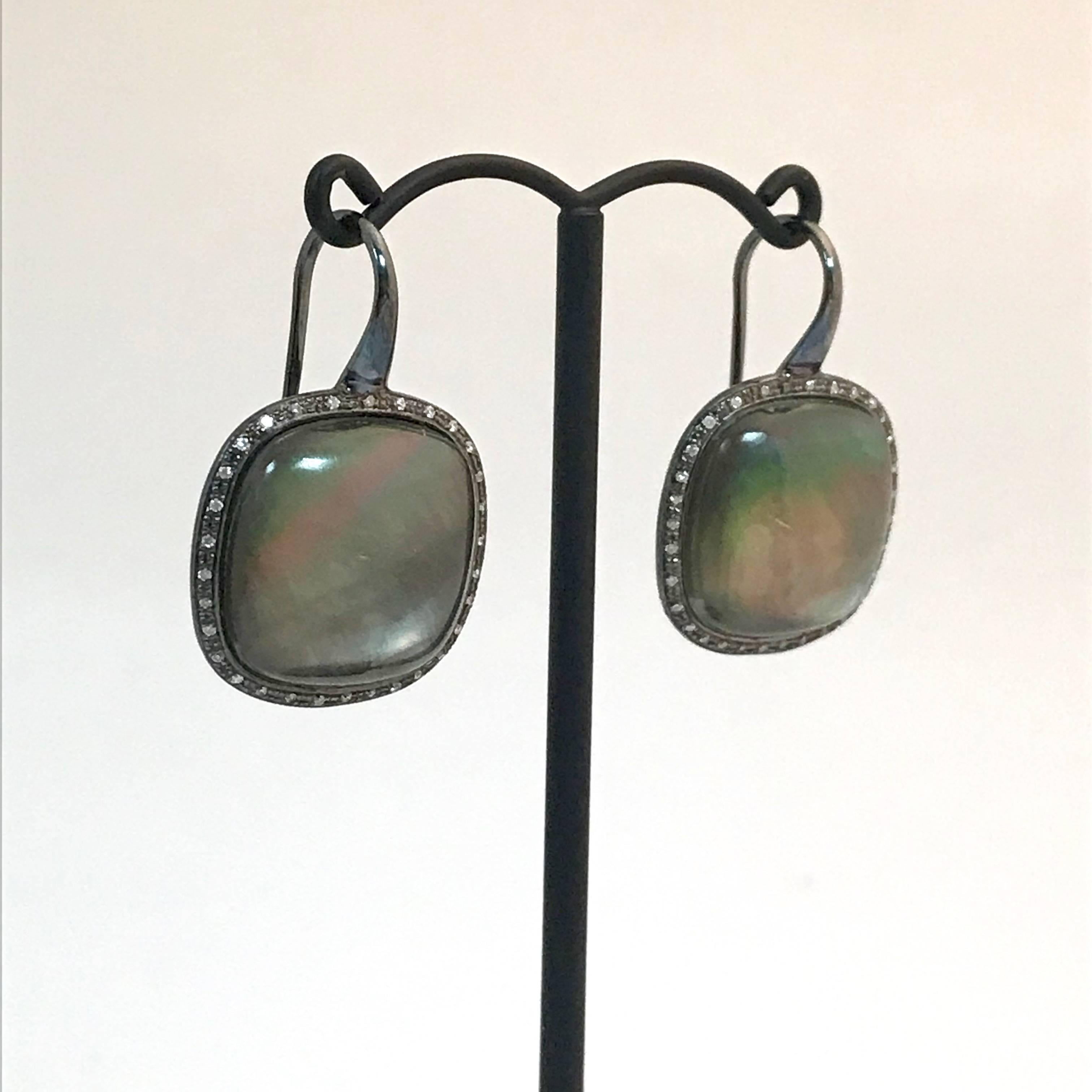 Ialino Quartz Diamonds and Black Gold Drop Earrings In New Condition In Vannes, FR