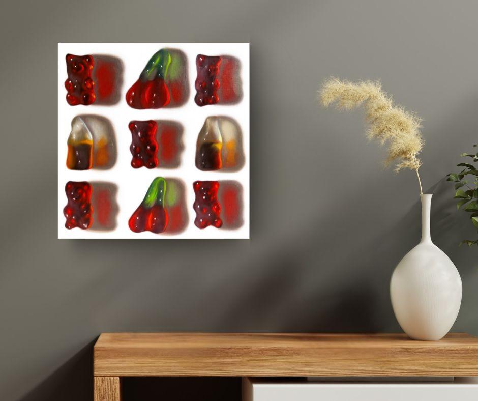 Bären + Kirschen + Cola - Stillleben Realismus Ölgemälde - Pop Art Kunstwerk – Painting von Ian Bertolucci