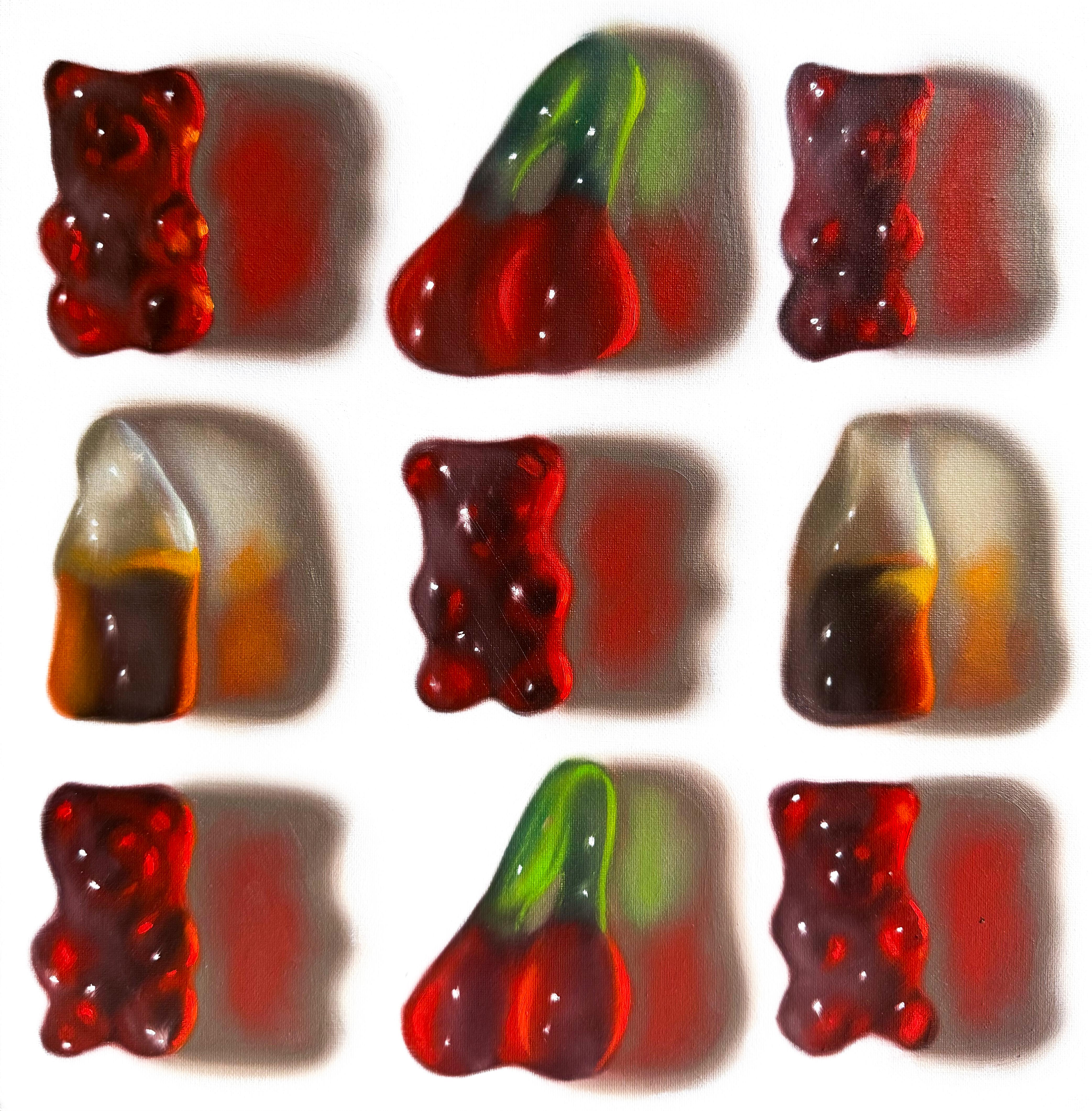 Bären + Kirschen + Cola - Stillleben Realismus Ölgemälde - Pop Art Kunstwerk