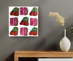 Bears + Cherries, Oil on Canvas Still Life, Pop Art, 30x30 cm, original painting