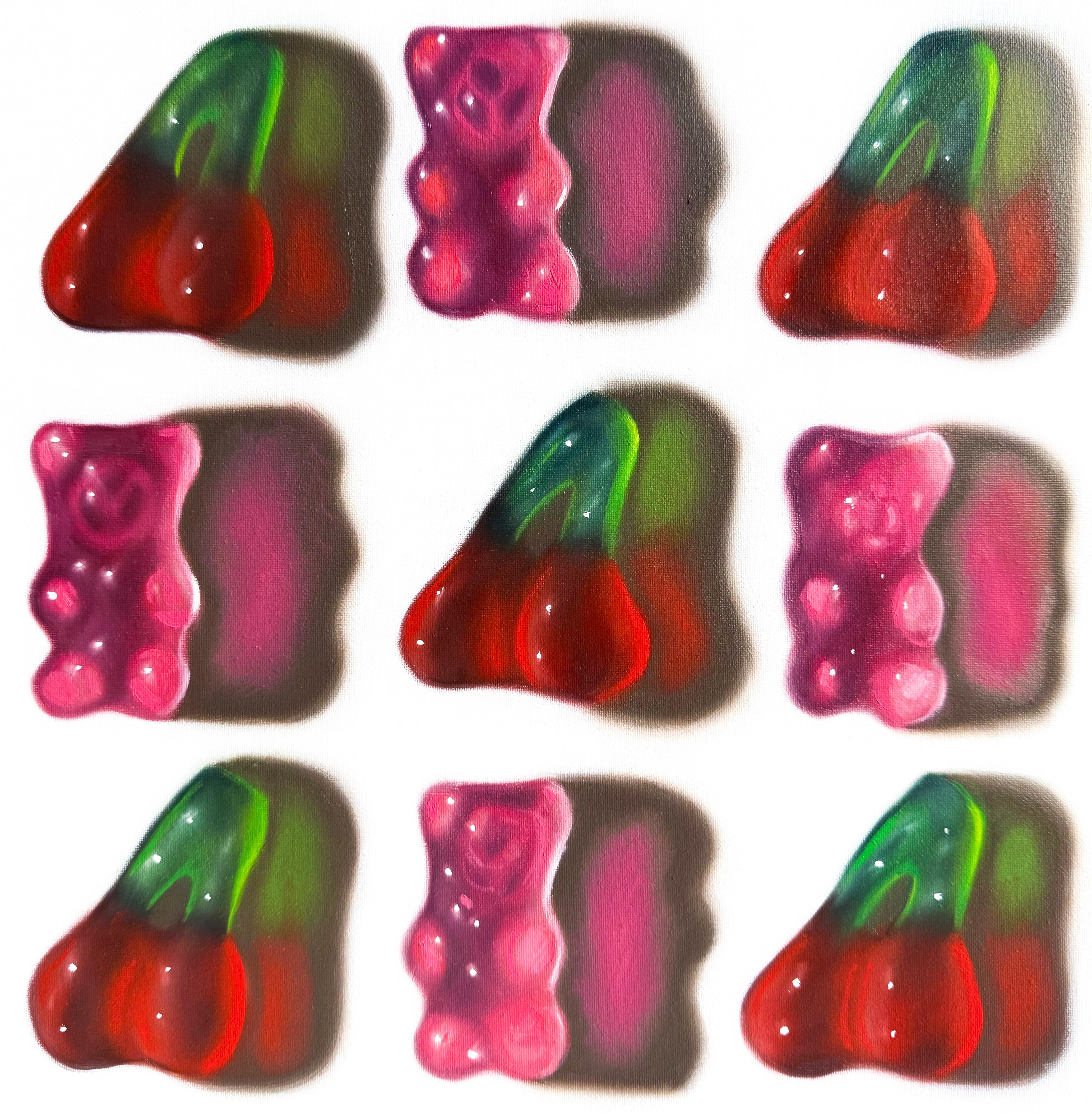 Ian Bertolucci Still-Life Painting – Bären + Kirschen - original Stillleben Realismus Ölgemälde - Pop Art Kunstwerk