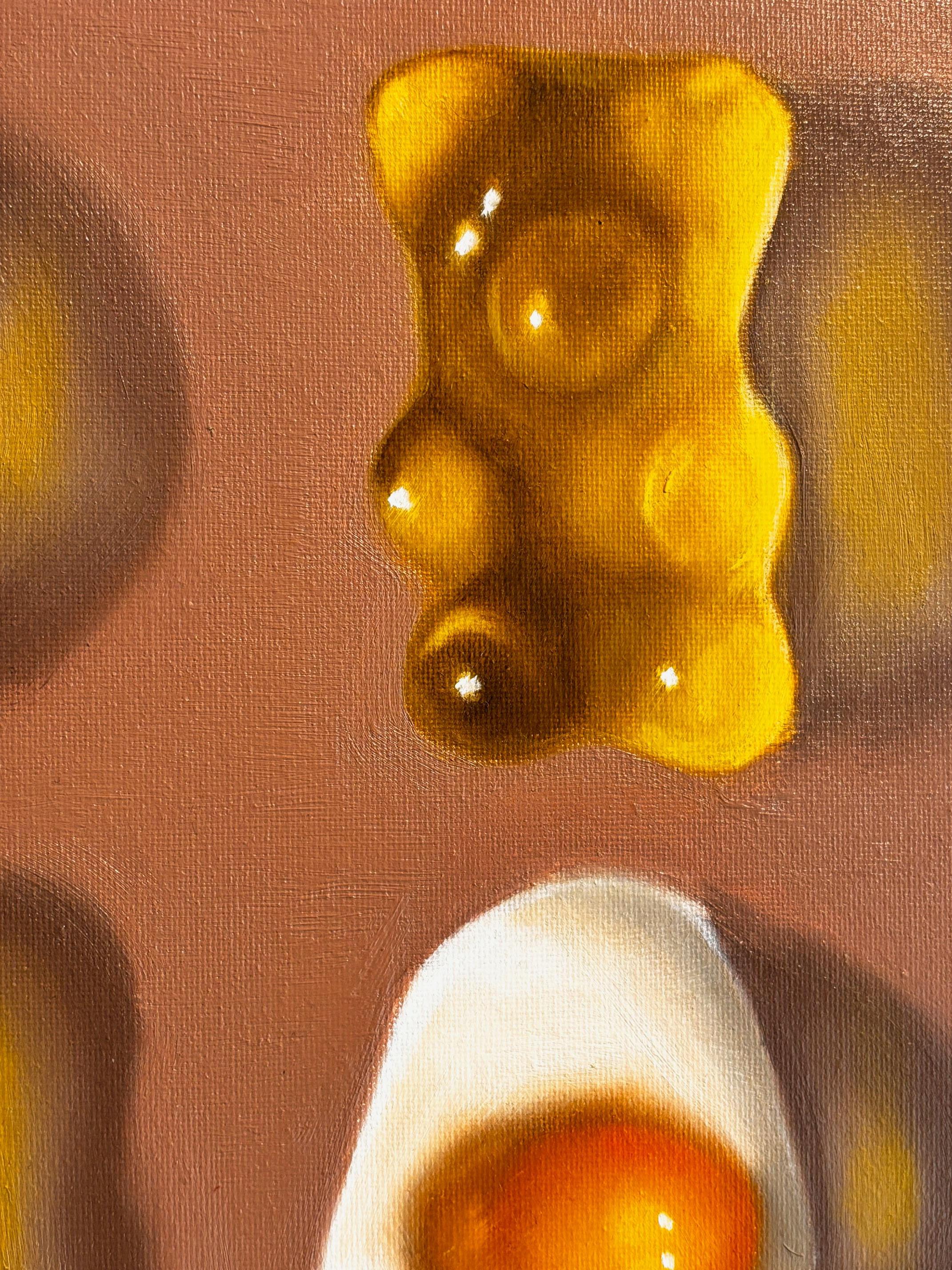 Bären + Eier -Original Stillleben Realismus Ölgemälde- Pop Art Kunstwerk (Braun), Still-Life Painting, von Ian Bertolucci