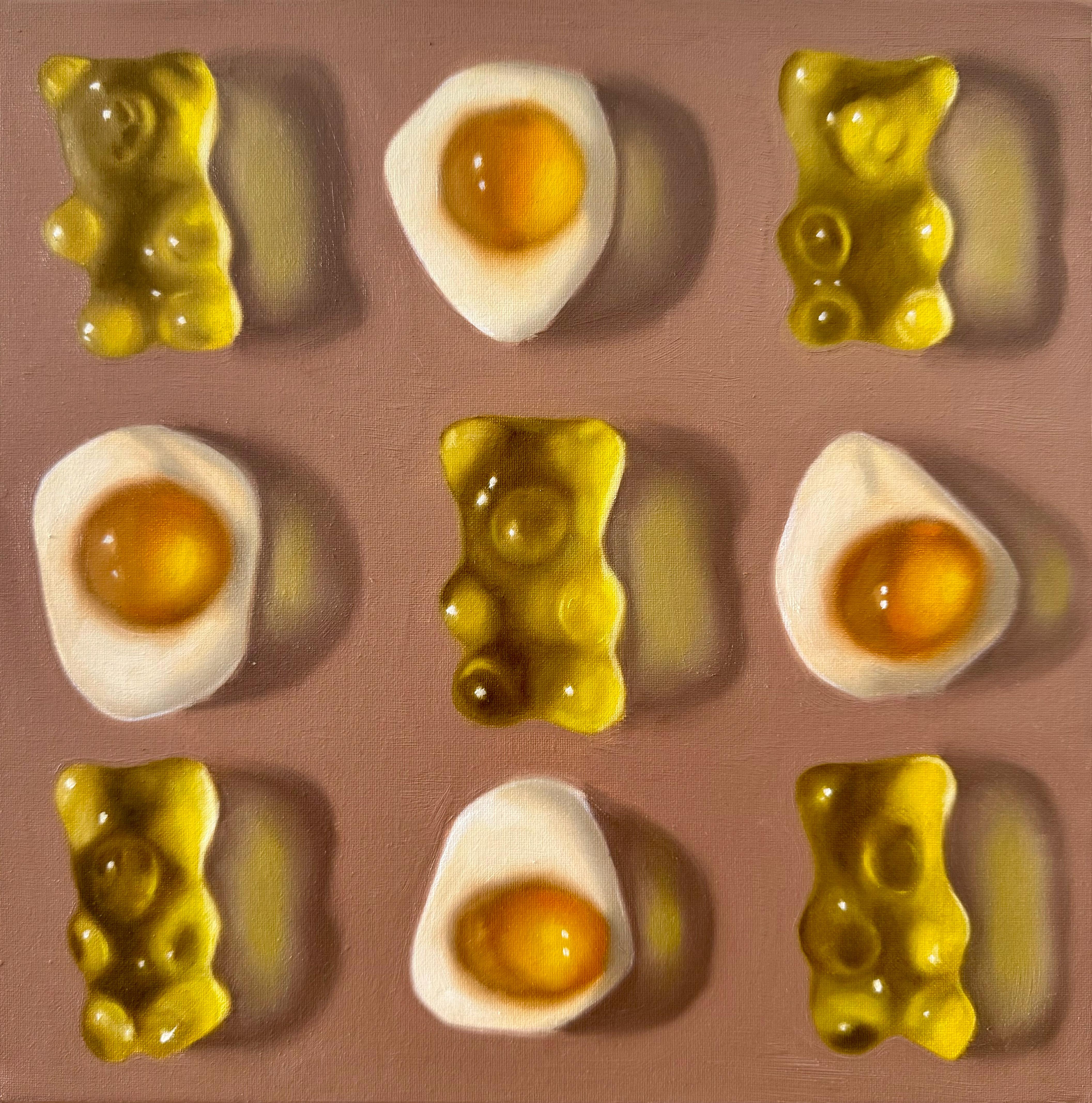 Bären + Eier -Original Stillleben Realismus Ölgemälde- Pop Art Kunstwerk
