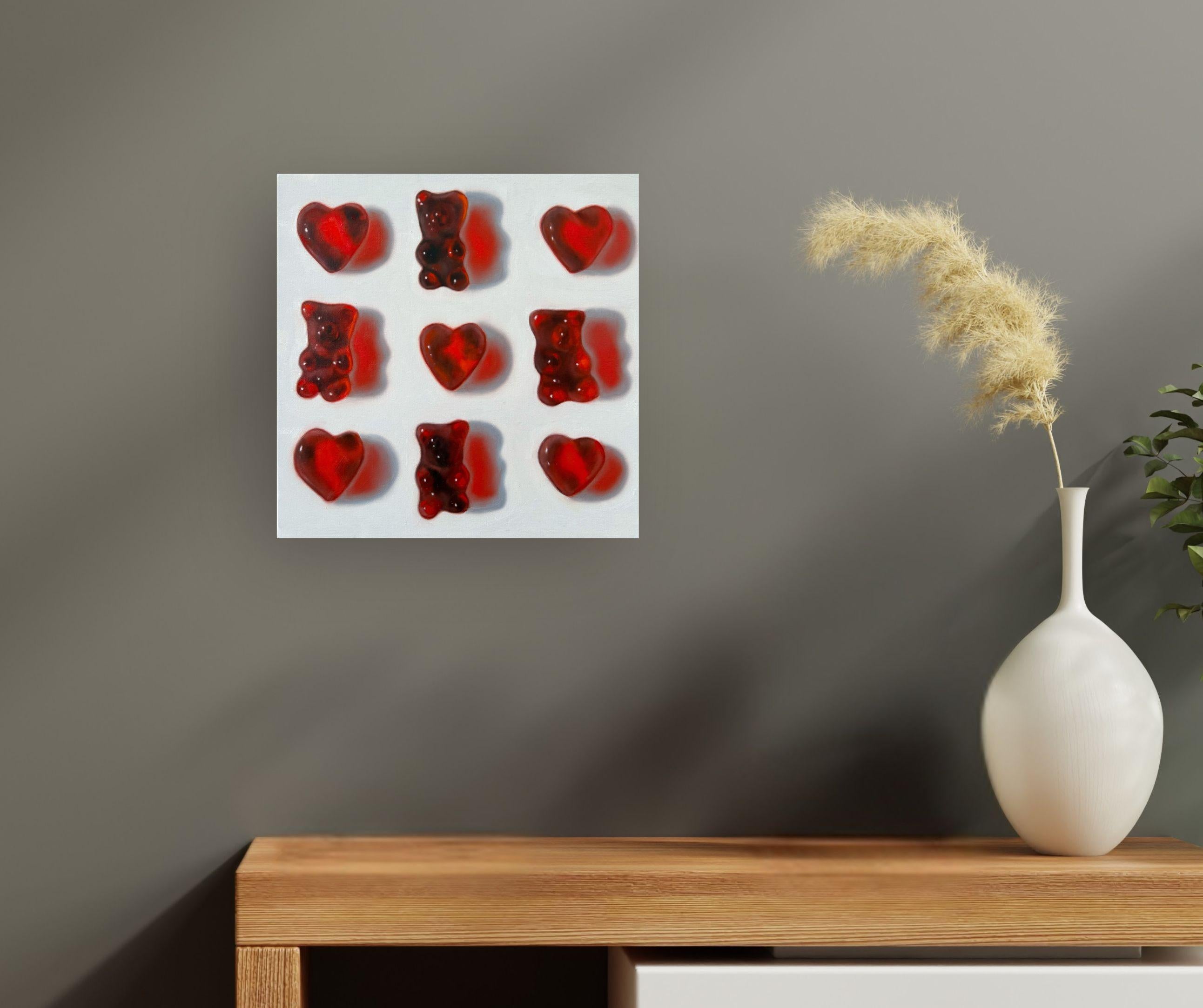 Bären + Herzen - Original Stilleben Realismus Kunstwerk - Ölgemälde - Pop Art im Angebot 1