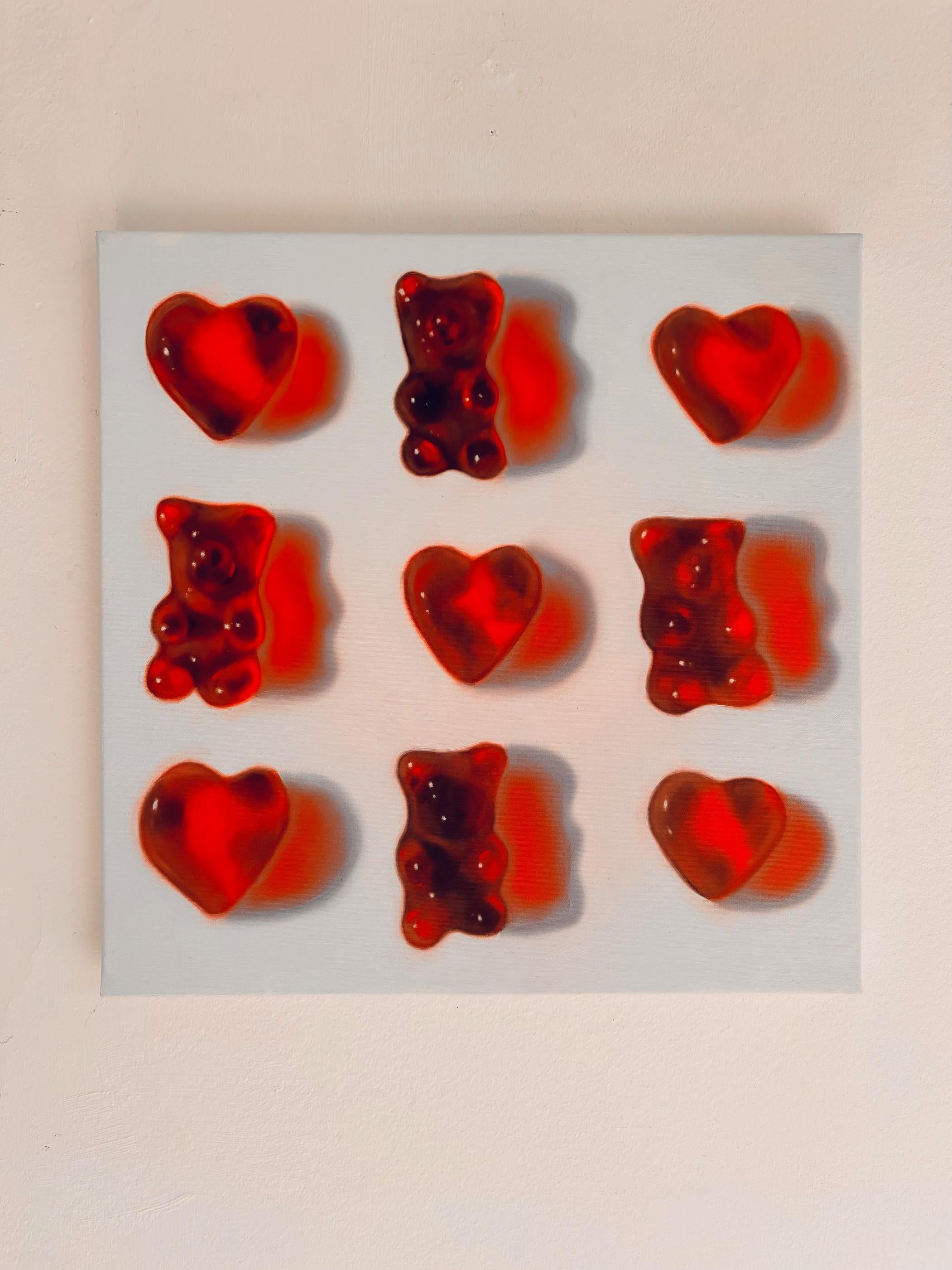 Bären + Herzen - Original Stilleben Realismus Kunstwerk - Ölgemälde - Pop Art im Angebot 2