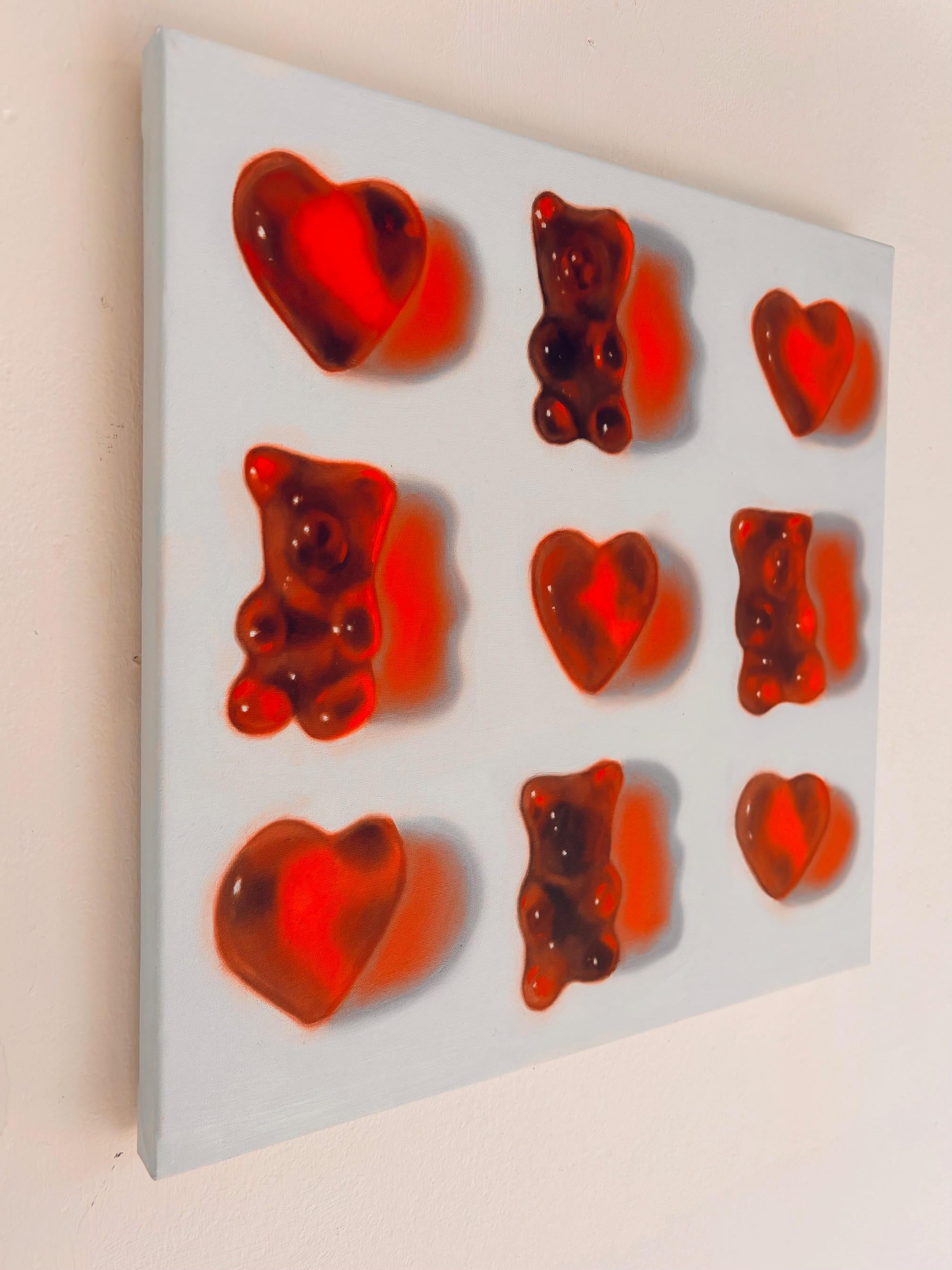 Bären + Herzen - Original Stilleben Realismus Kunstwerk - Ölgemälde - Pop Art (Grau), Still-Life Painting, von Ian Bertolucci