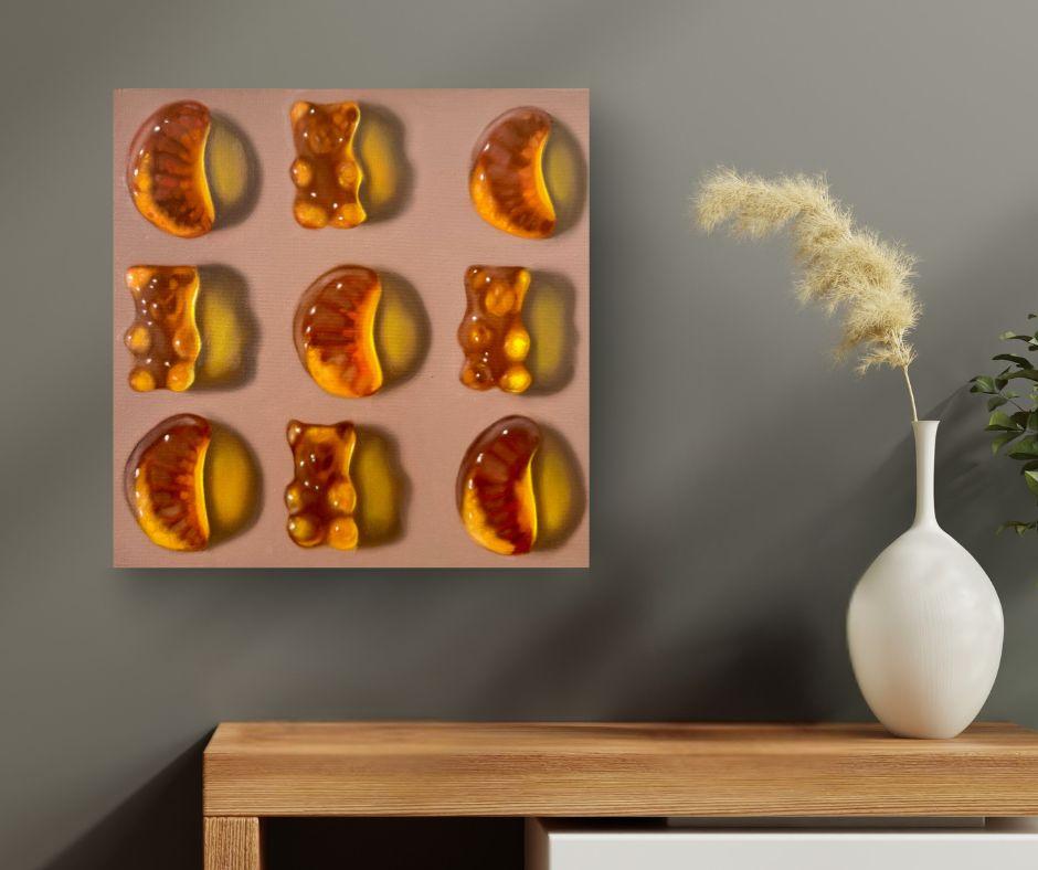 Bears + Tangerines -original still life realism oil painting- Pop Art artwork For Sale 4