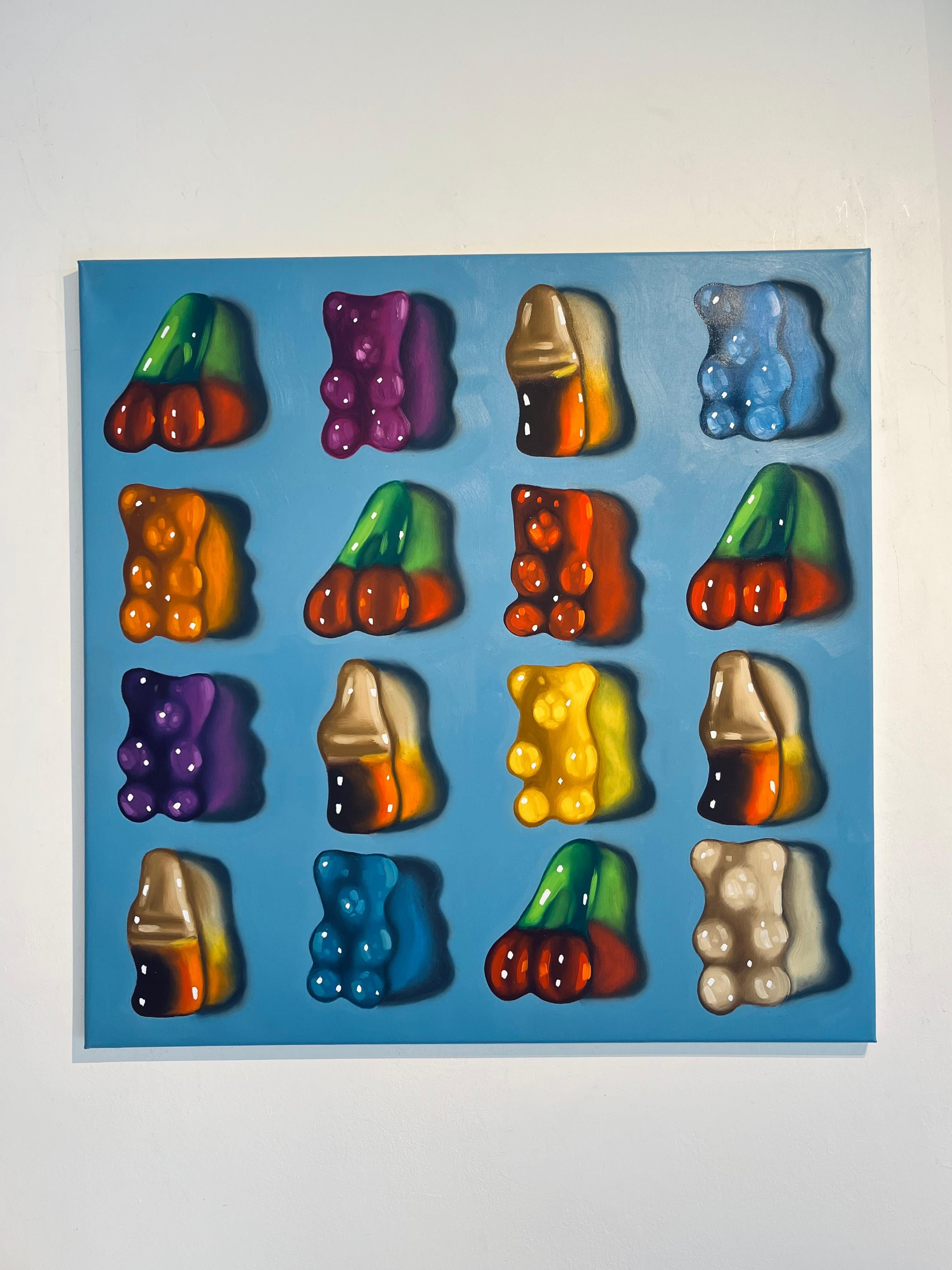 Candies in Blue-original hyper realism still life oil paintings-contemporary art - Abstract Impressionist Art by Ian Bertolucci