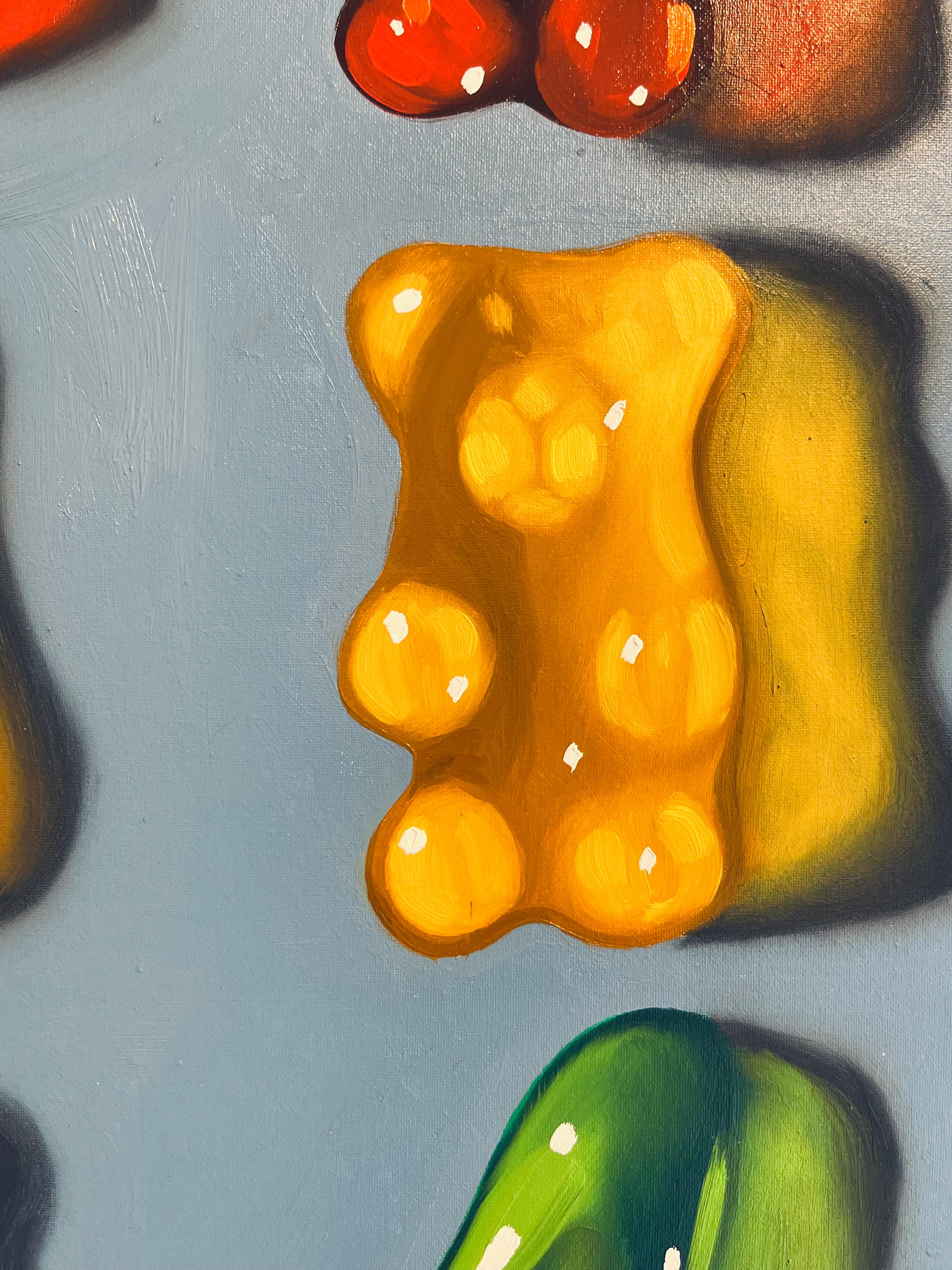 Bonbons in Blau-originale hyperrealistische Stillleben Ölgemälde-zeitgenössische Kunst im Angebot 1