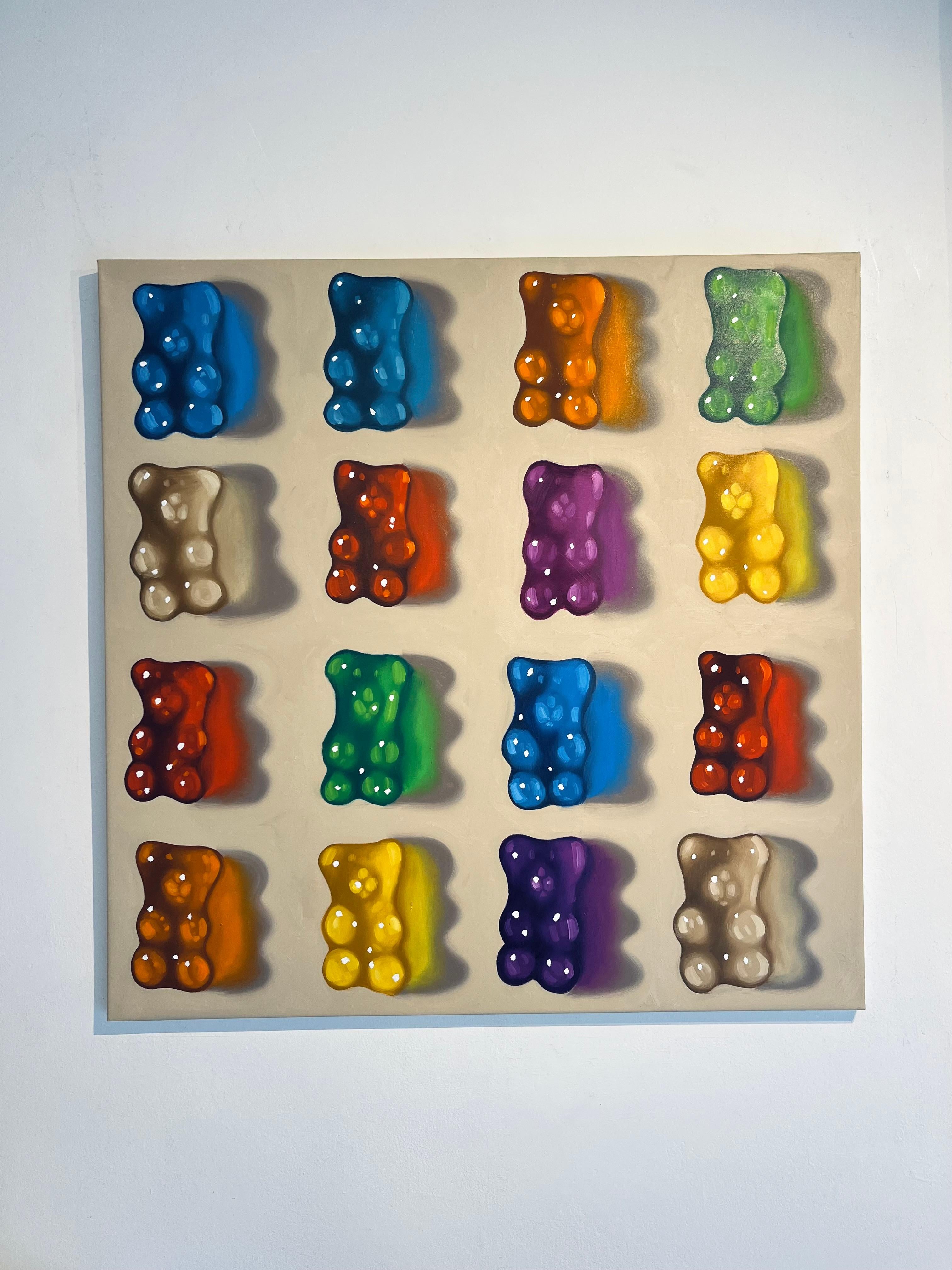 Bunte Bären-originelles Stilleben  hyperrealismus-ölgemälde-zeitgenössische kunst (Abstrakter Impressionismus), Art, von Ian Bertolucci