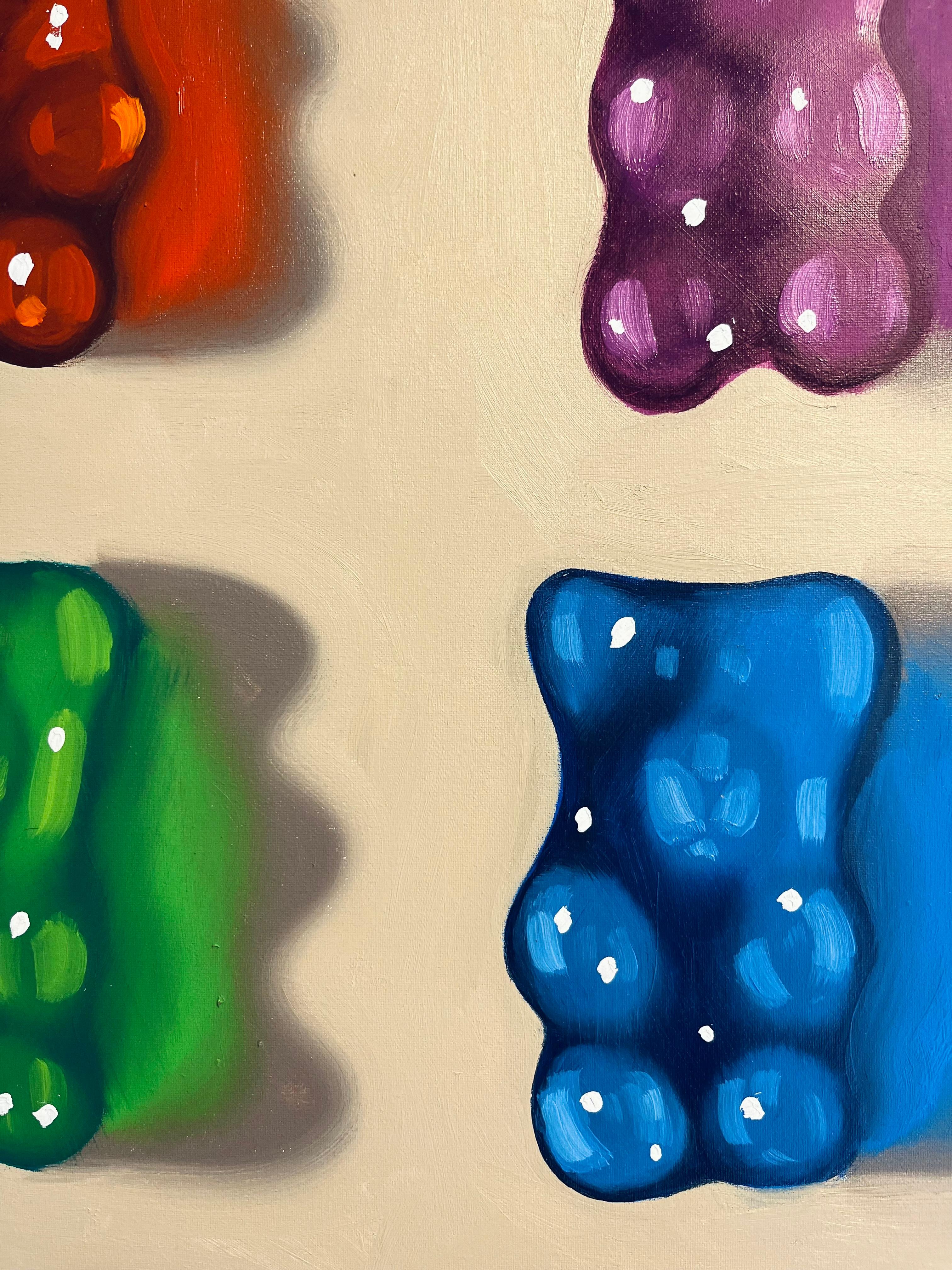 Bunte Bären-originelles Stilleben  hyperrealismus-ölgemälde-zeitgenössische kunst im Angebot 1