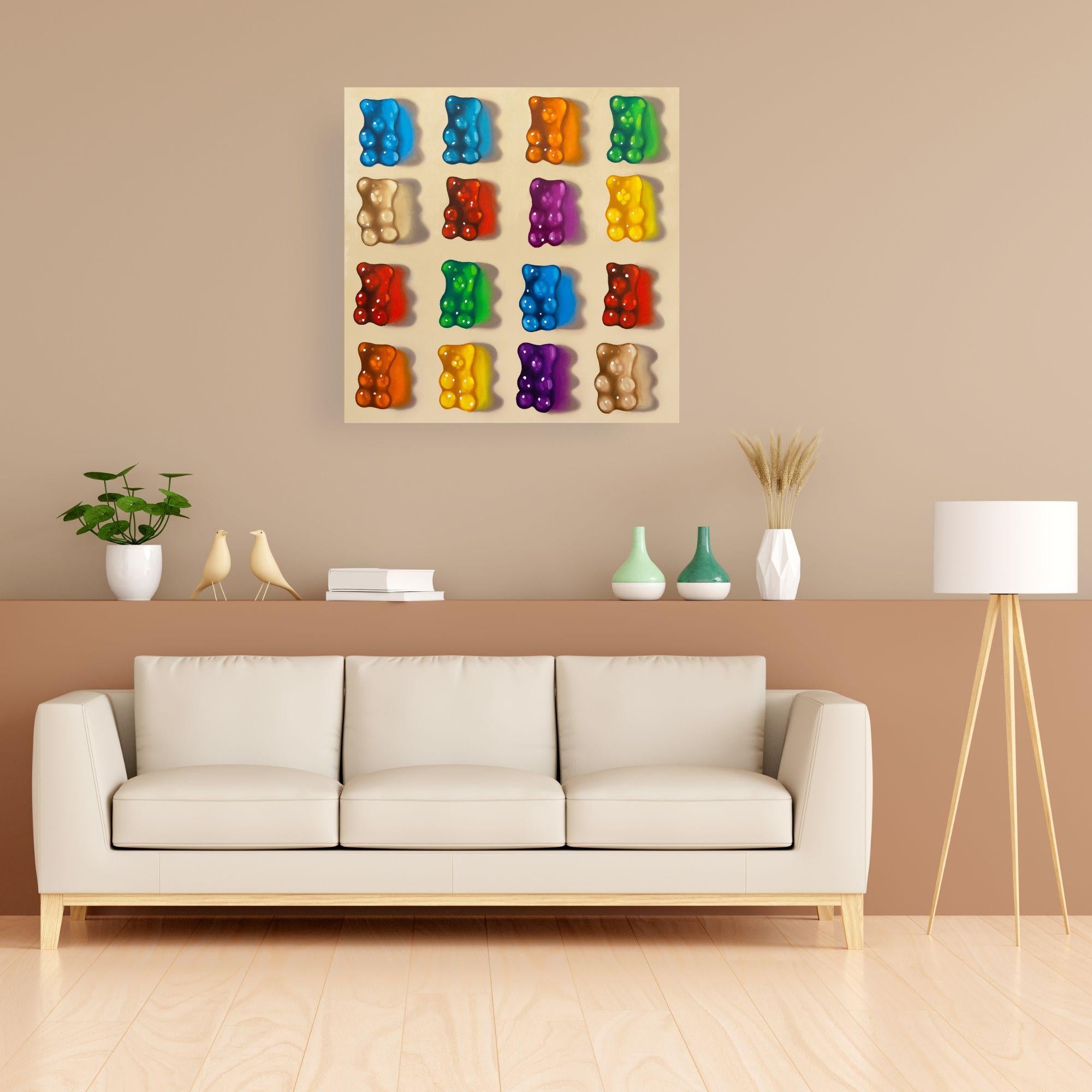 Bunte Bären-originelles Stilleben  hyperrealismus-ölgemälde-zeitgenössische kunst im Angebot 2